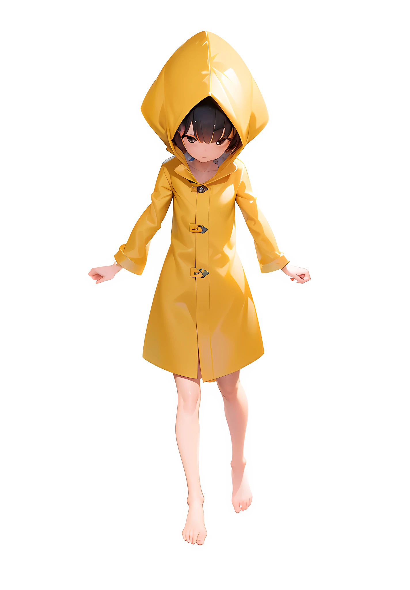 Girl in yellow translucent raincoat, optimize hair details, optimize skin details, highlight raincoat translucent texture, highlight raincoat gel coat texture, optimize clarity, 4K