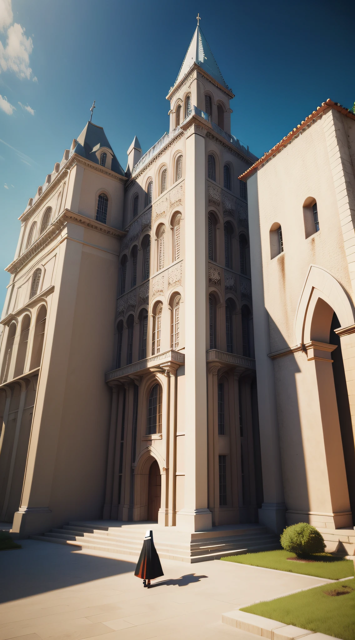 A close-up of a nun's Convent Church, with many people dressed as nuns, French architecture surrealist nun church, ancient France, fun isometric illustration, epic 3D illustrations, France, isometric voxel art, ancient France Church, ancient France, by Artur Tarnowski, isometric illustration, isometric art, super detailed color lowpoly colossus art