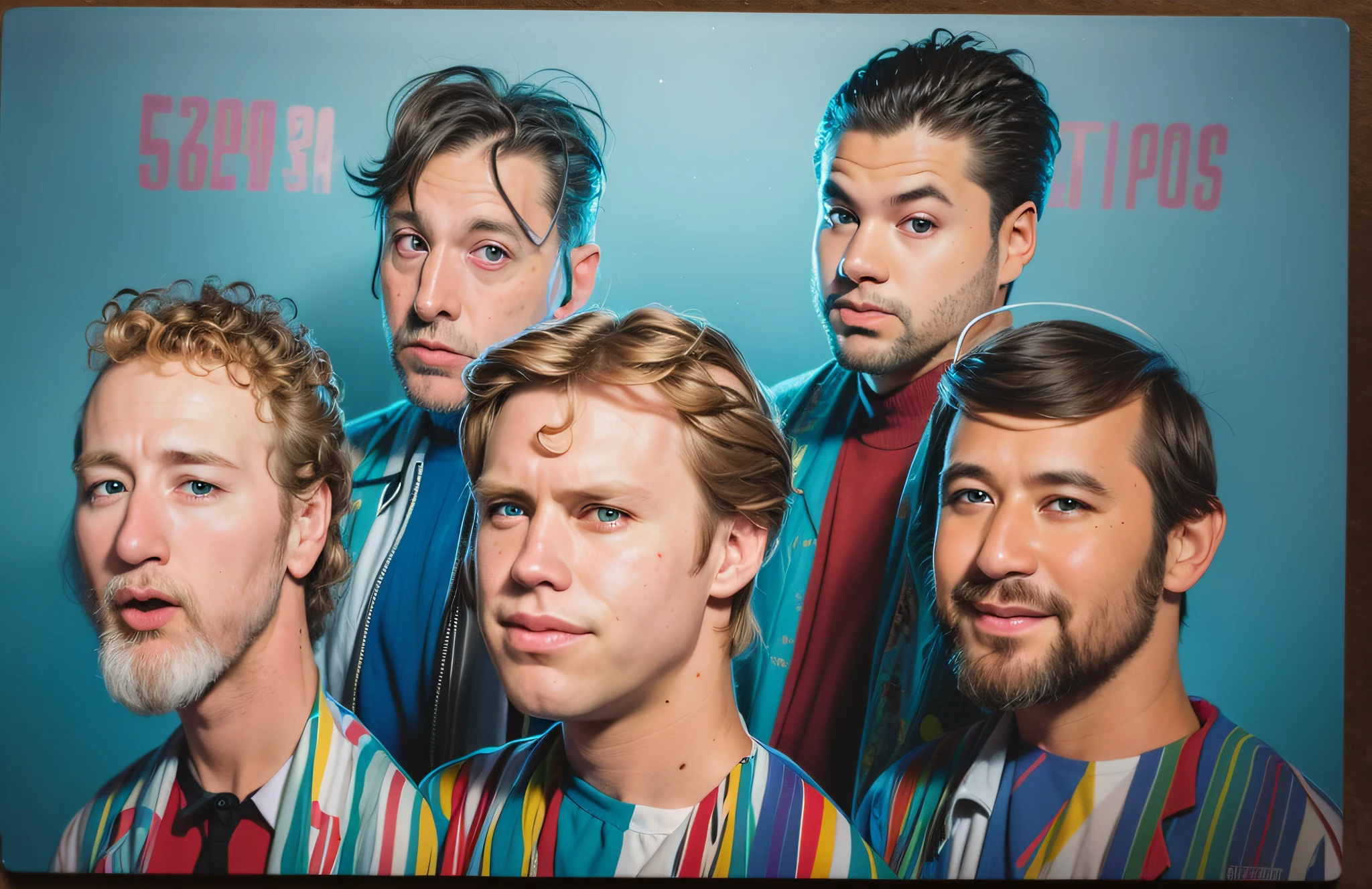 ((photography)), ((photograph)), portrait, rock band, 1980s style, with 5 white guys, 5 men, five men, photorealistic, 5 caucasian men, 20 something years old