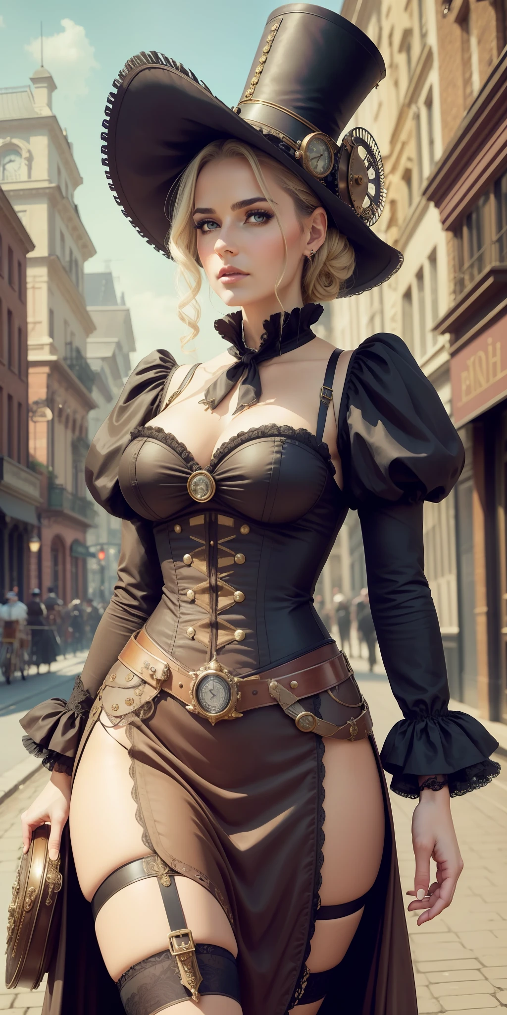 Best possible quality, high resolution 8k, close-up,most Beautiful woman in a dress and hat walking down the street, tanned skin, fine hat,elegant, Victorian dusk,Victorian fantasy art, Victorian inspired science fiction, steampunk fantasy style, steampunk fantasy, Miss Aniela, Victorian lady, Victorian city, Victorian style costume, intricate Victorian dress,  Victorian Inspired Clothing, Garter Holder, Fine Art Fashion Photography, Steampunk Fiction, Steampunk Aesthetic, Fantasy Genre Portrait, Fine Art Fashion Magazine Style