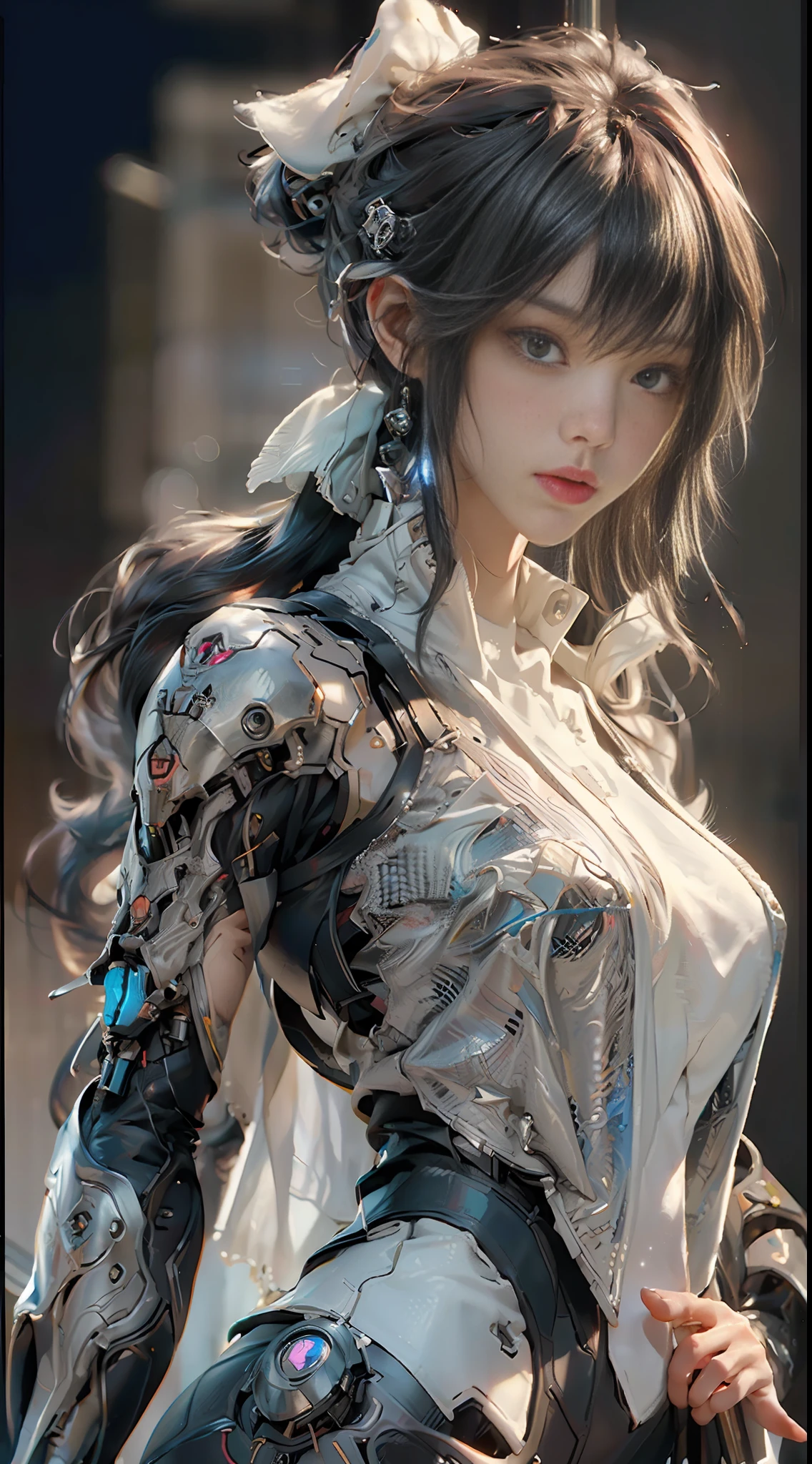 ((Best quality)), ((masterpiece)), (detailed:1.4), 3D, an image of a beautiful cyberpunk female,HDR (High Dynamic Range),Ray Tracing,NVIDIA RTX,Super-Resolution,Unreal 5,Subsurface scattering,PBR Texturing,Post-processing,Anisotropic Filtering,Depth-of-field,Maximum clarity and sharpness,Multi-layered textures,Albedo and Specular maps,Surface shading,Accurate simulation of light-material interaction,Perfect proportions,Octane Render,Two-tone lighting,Wide aperture,Low ISO,White balance,Rule of thirds,8K RAW,