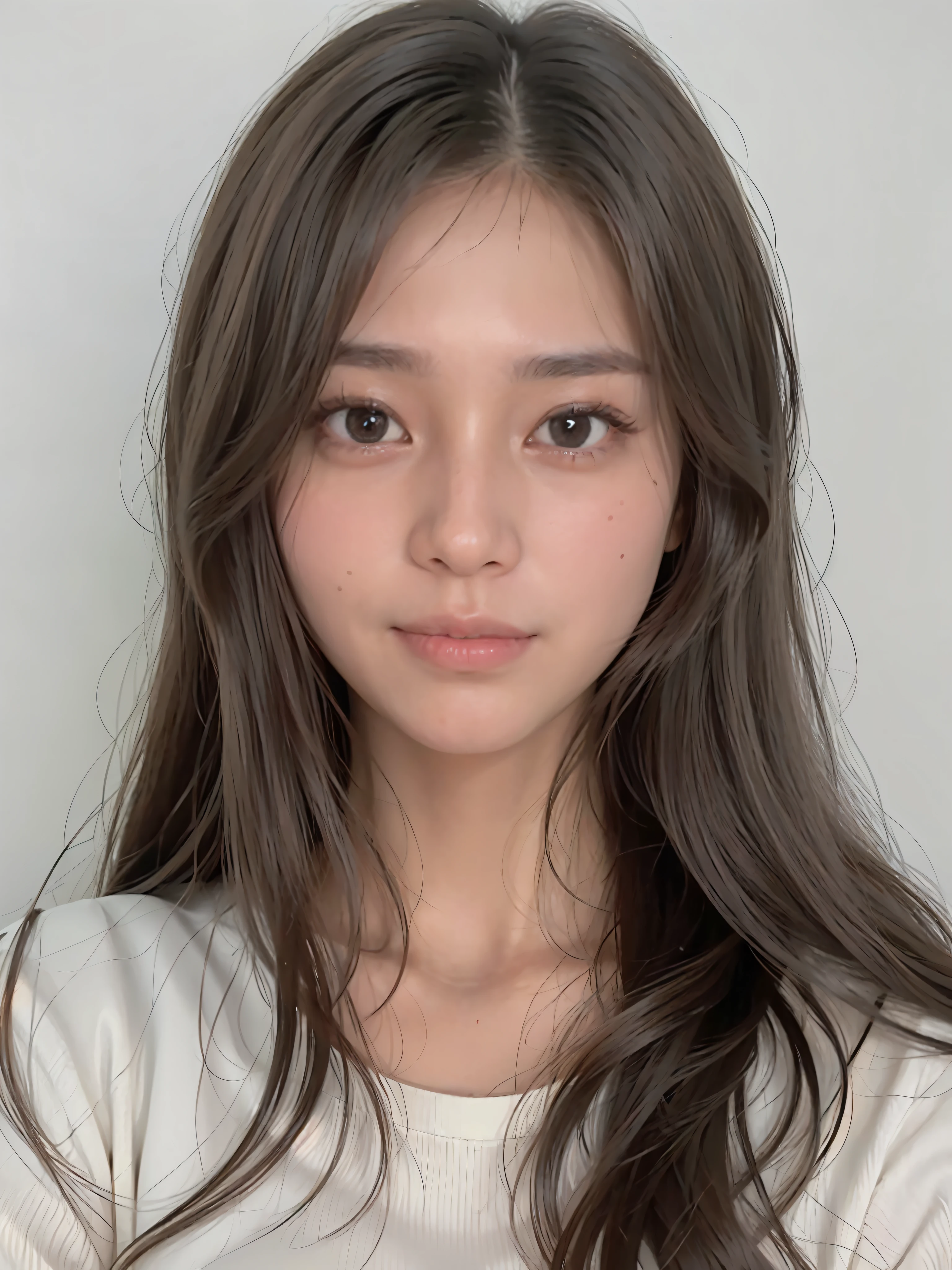 arafed woman with long brown hair and a white shirt, south east asian with round face, without makeup, headshot profile picture, with round face, asian face, face is brightly lit, 3 0 years old woman, 30 years old woman, no makeup wavy hair, taken in the early 2020s, detailed face of a asian girl