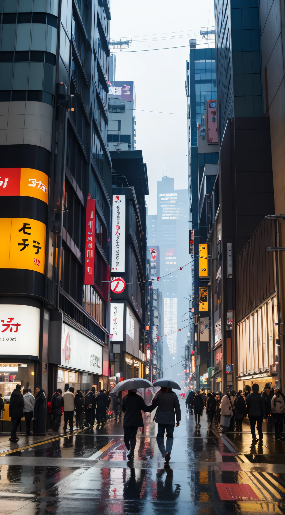 misty, rain, there is a person walking up a set of stairs in a city, a still of Shibuya, streets of Tokyo, street of Tokyo, in Tokyo, city like Tokyo, walking over a tiny city, Shibuya cyberpunk, artwork of a Tokyo street, man walking through city, inspired by Carl Spitzweg, by John La Gatta