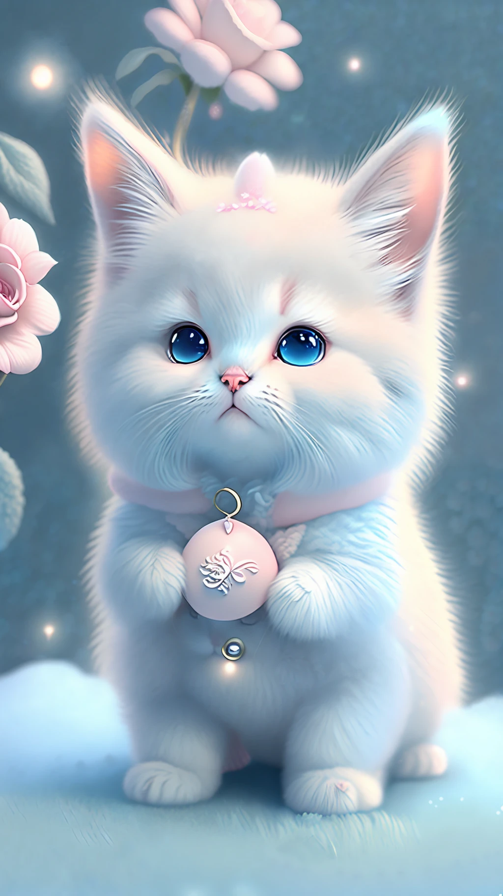 In this ultra-detailed CG art, cute kittens surrounded by ethereal roses, laughter, best quality, high resolution, intricate details, fantasy, cute animals, left, funny, left!! Mouth!!! Laugh!!!