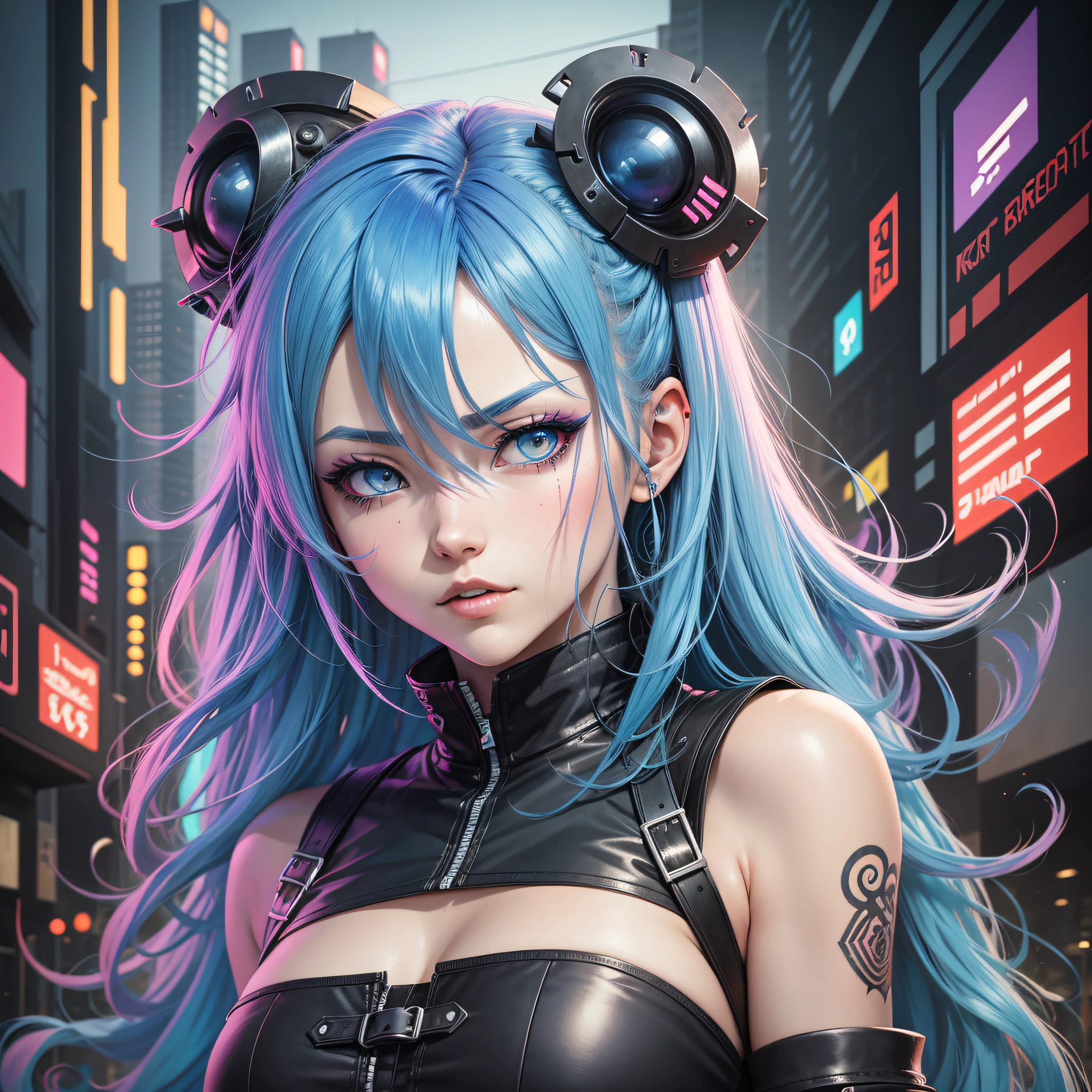 art, demon slayer, anime, manga, character, anime art, manga art, cyberpunk,, colored hair, blue hair --auto --s2