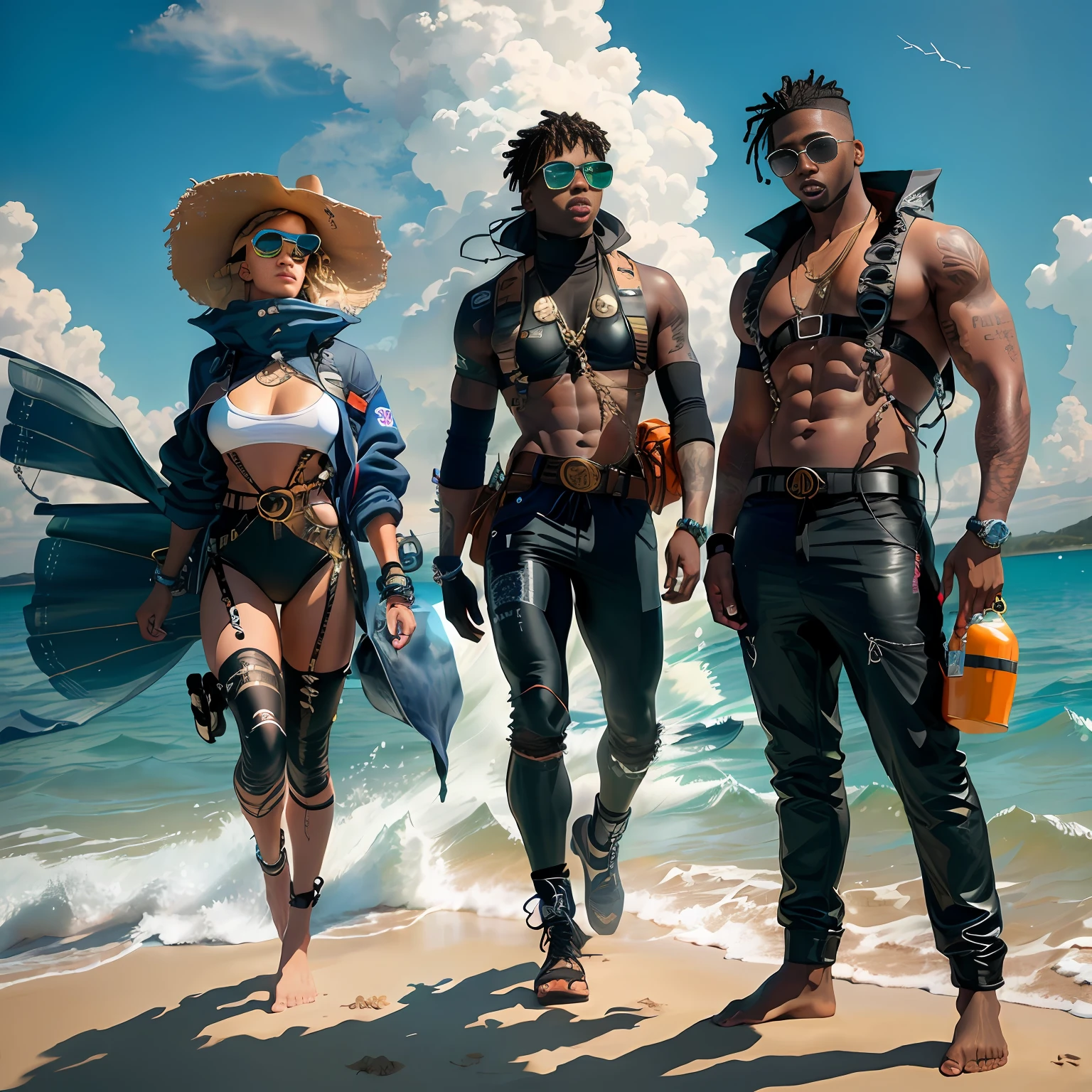 Hip-hop boys with beach attire