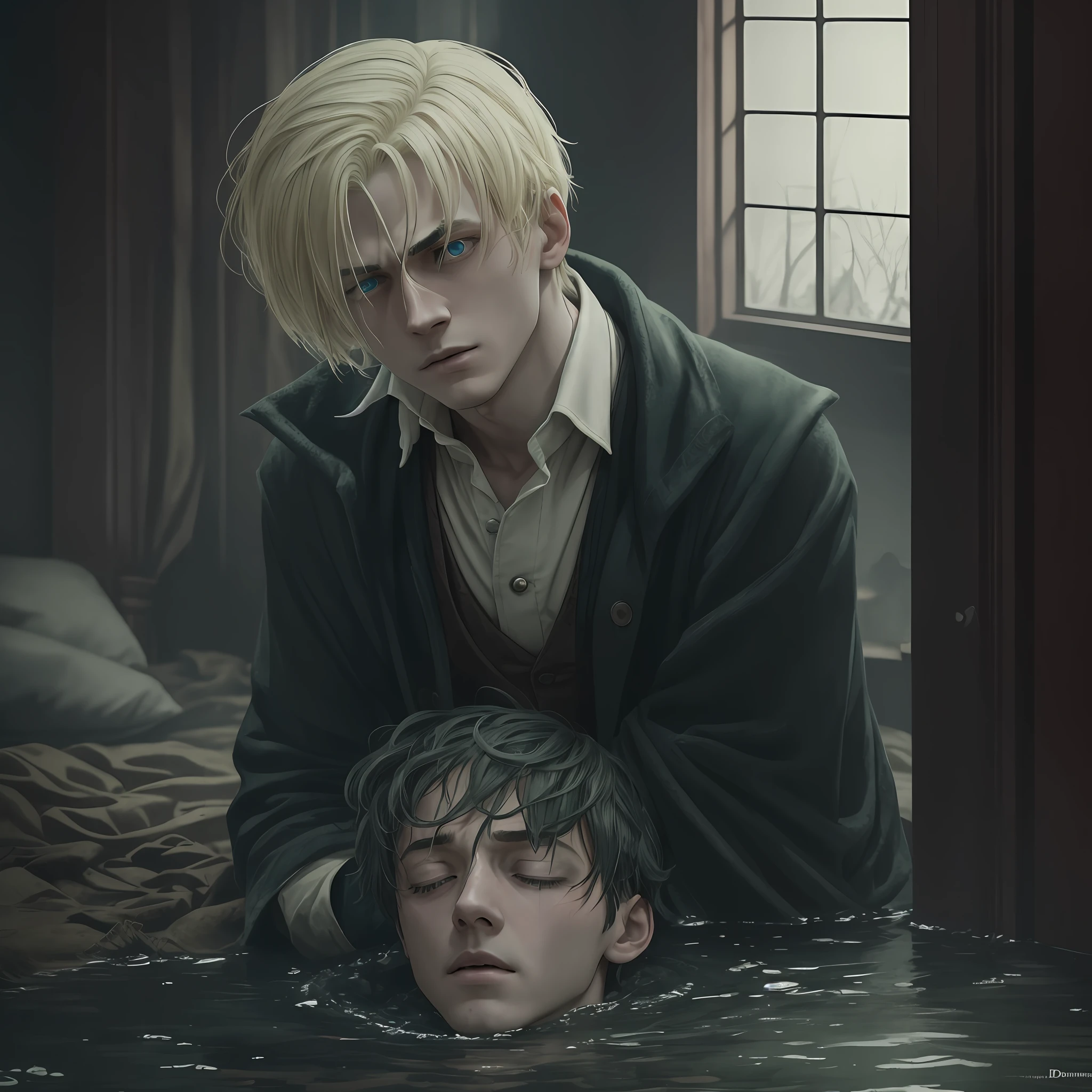 Draco found that Harry hadn't even made his own bed, but was lying pitifully on the carpet, clutching the scar on his forehead in pain, and he was having nightmares. Draco was half-kneeling, trying to wake up the boy covered in cold sweat as before, however, this time he failed, Harry did open his eyes, but those eyes were dull, and the pretty green turned into a deep swamp