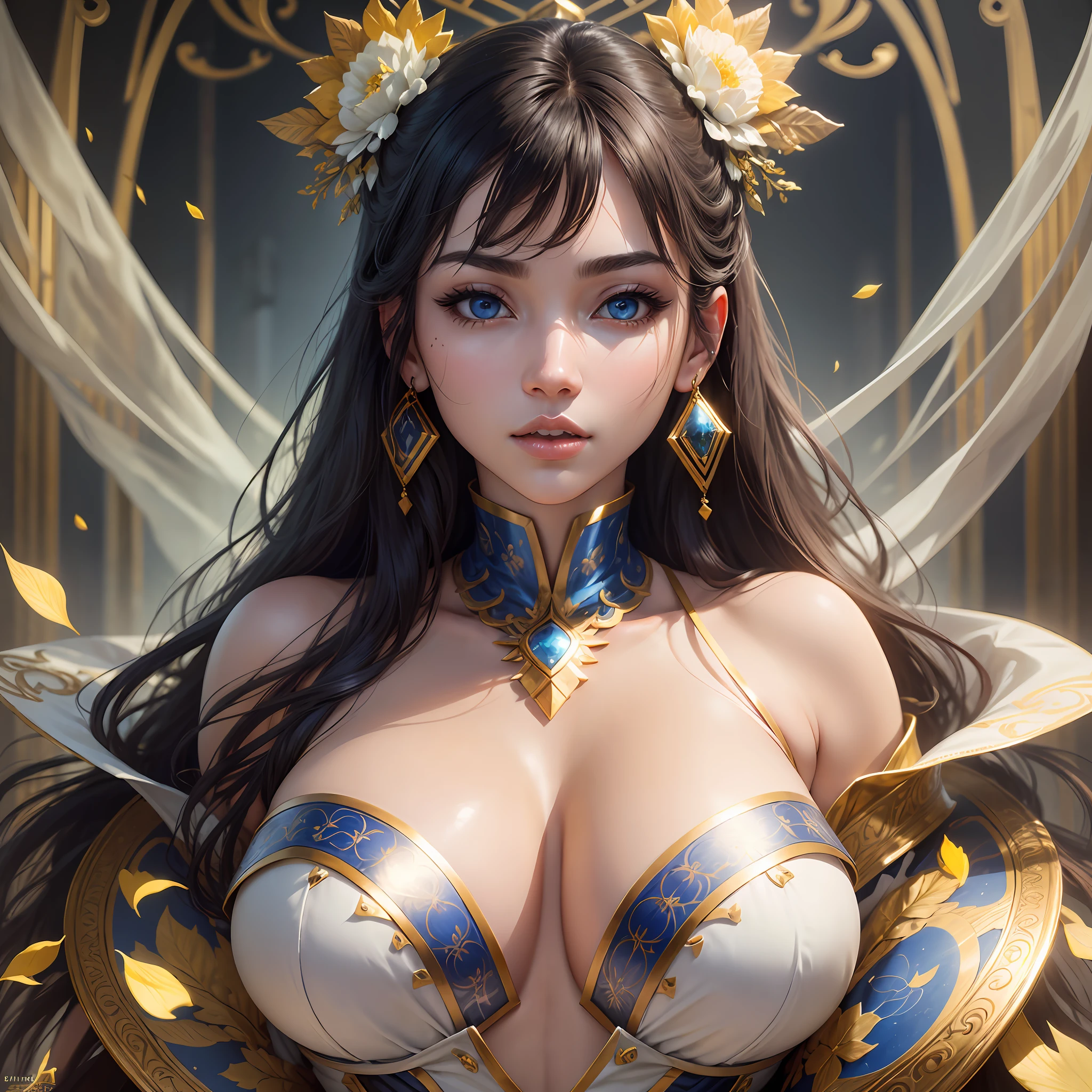 (Masterpiece: 1.0), (Best Quality: 1.4), (Ultra High Resolution: 1.2), (Fine Illustration: 1.4), (8k, RAW Photo: 1.2), (Soft Focus: 1.4), (Sharp Focus: 1.4), , (China: 1.0), Ultra-realistic 8k game CG, Masterpiece, Sunshine, High quality, Pale skin, Outrageously Long Brunet, Blue Eyes, Film Lighting, Film Bloom, Soft Light, Upper Body, Lips, (Masterpiece: 1.4), (Best Quality: 1.4), (shiny skin), huge breasts, juice), puffiness, large areola, huge, round eyes and long hair, symmetrical face, perfect skin, volumetric lighting, stunning environment, highly detailed, ultra-realistic, thick lips, beautiful lips, symmetrical, (yellow skin tone), warm tones, black hair, --auto --s2