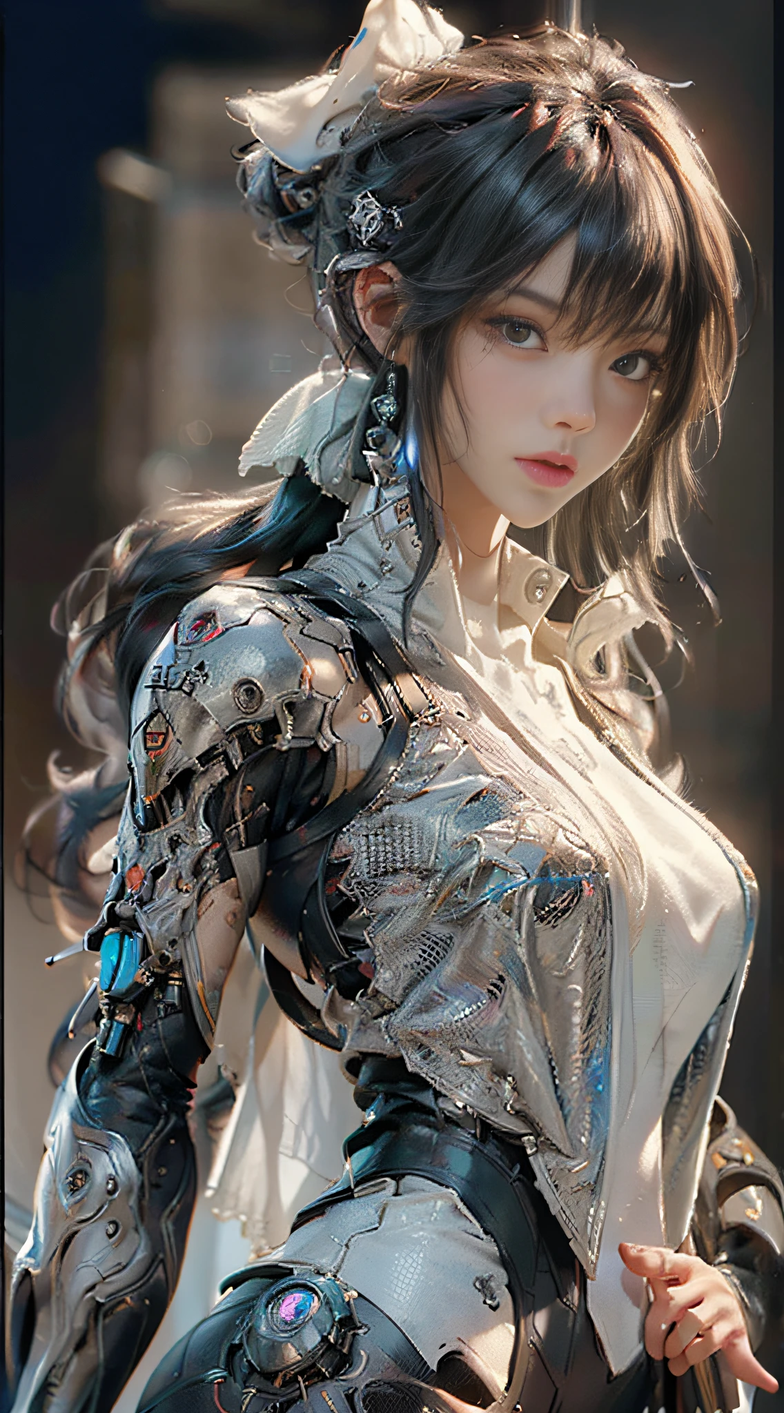 ((Best quality)), ((masterpiece)), (detailed:1.4), 3D, an image of a beautiful cyberpunk female,HDR (High Dynamic Range),Ray Tracing,NVIDIA RTX,Super-Resolution,Unreal 5,Subsurface scattering,PBR Texturing,Post-processing,Anisotropic Filtering,Depth-of-field,Maximum clarity and sharpness,Multi-layered textures,Albedo and Specular maps,Surface shading,Accurate simulation of light-material interaction,Perfect proportions,Octane Render,Two-tone lighting,Wide aperture,Low ISO,White balance,Rule of thirds,8K RAW,