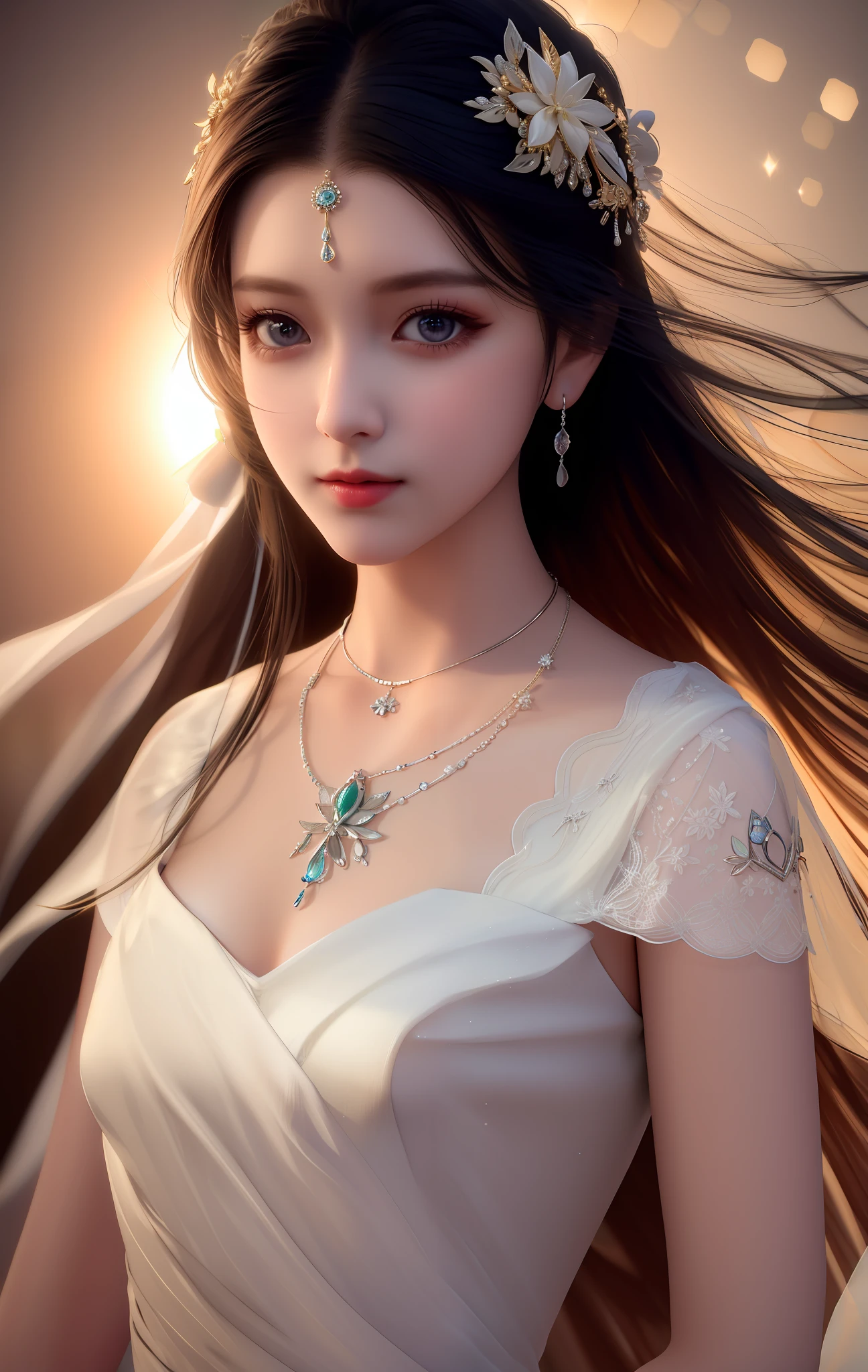 Best Quality, Masterpiece, High Resolution, 1 Girl, Porcelain Dress, Hair Accessories, Necklace, Jewelry, Beautiful Face, Physical, Tyndall Effect, Realistic, Dark Studio, Rim Lighting, Duotone Lighting, (High Detail skin: 1.2), 8k uhd, DSLR, soft light, high quality, volumetric light, sneak shot, photo, high resolution, 4k, 8k, bokeh