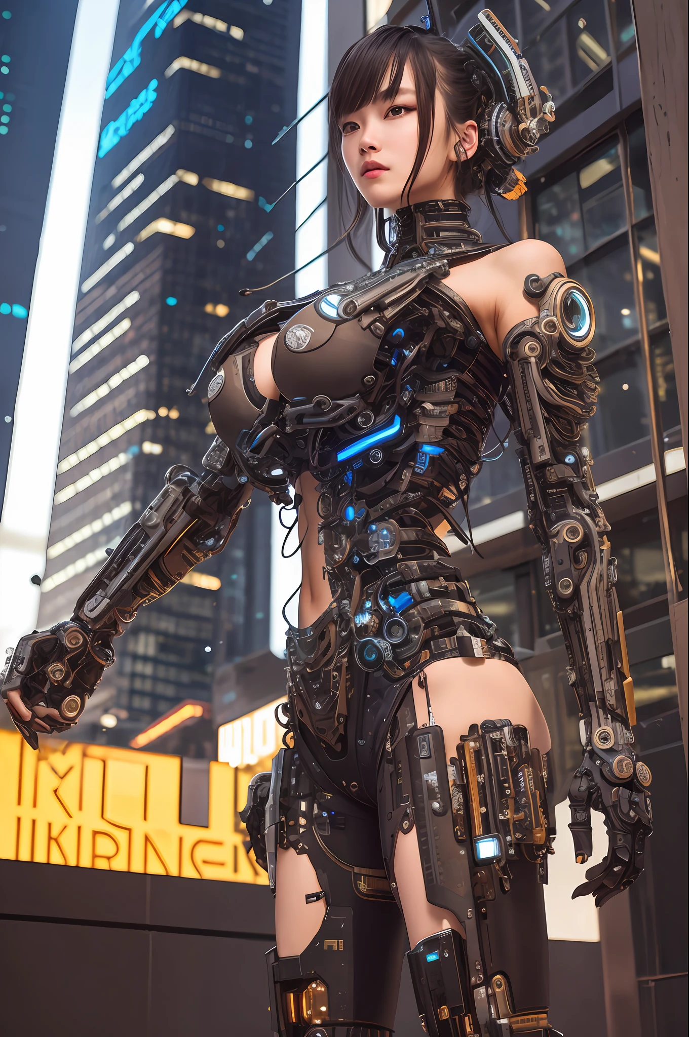ultra detailed mechanical cyberpunk android, intricate, elegant, super highly detailed, sharp focus, unreal, beautiful, byDylanKowalski, Ulzzang-6500 Corneo's Covering, , full body, , shaved