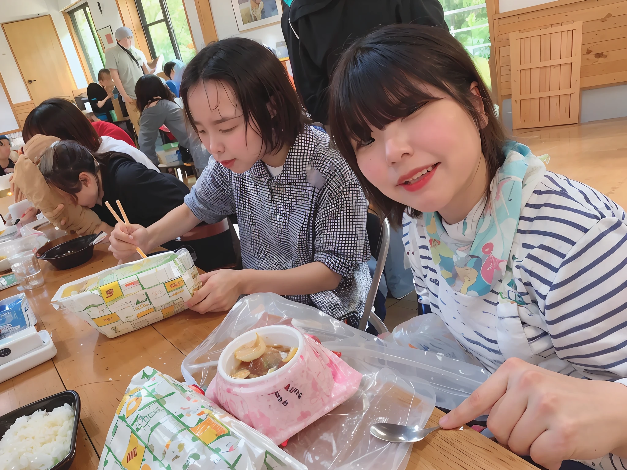 several people sitting at a table eating food and drinking, people inside eating meals, eating, mukbang, eating ramen, eating noodles, 3delight, they are very serious, wining, photo ( far _ shot ), ayaka, people are eating, photo taken in 2 0 2 0, very very low quality picture, iphone capture, special, people outside eating meals