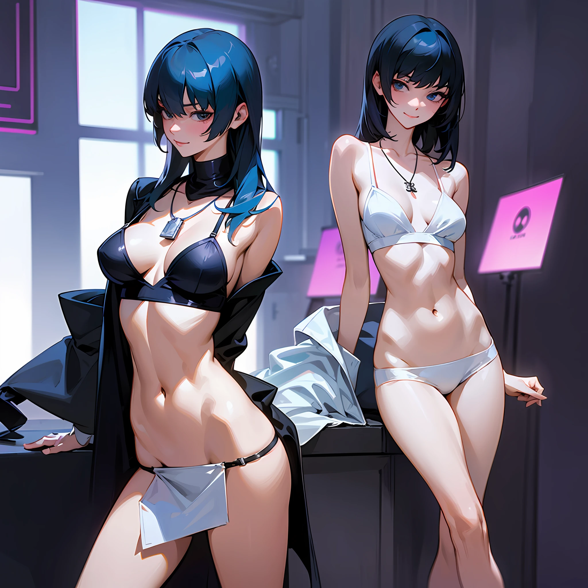 Masterpiece, Hot Shot, ((Best Quality)), Absurd, Perfect Anatomy, Tae Takemi, (Little Smile), Necklace, Necklace, No Dress, (:1.3), No Bra, Defined Abdomen, Lab Coat, Standing, Doctor's Office Background, Sexy Pose, No Clothes, No Lingerie --auto --s2
