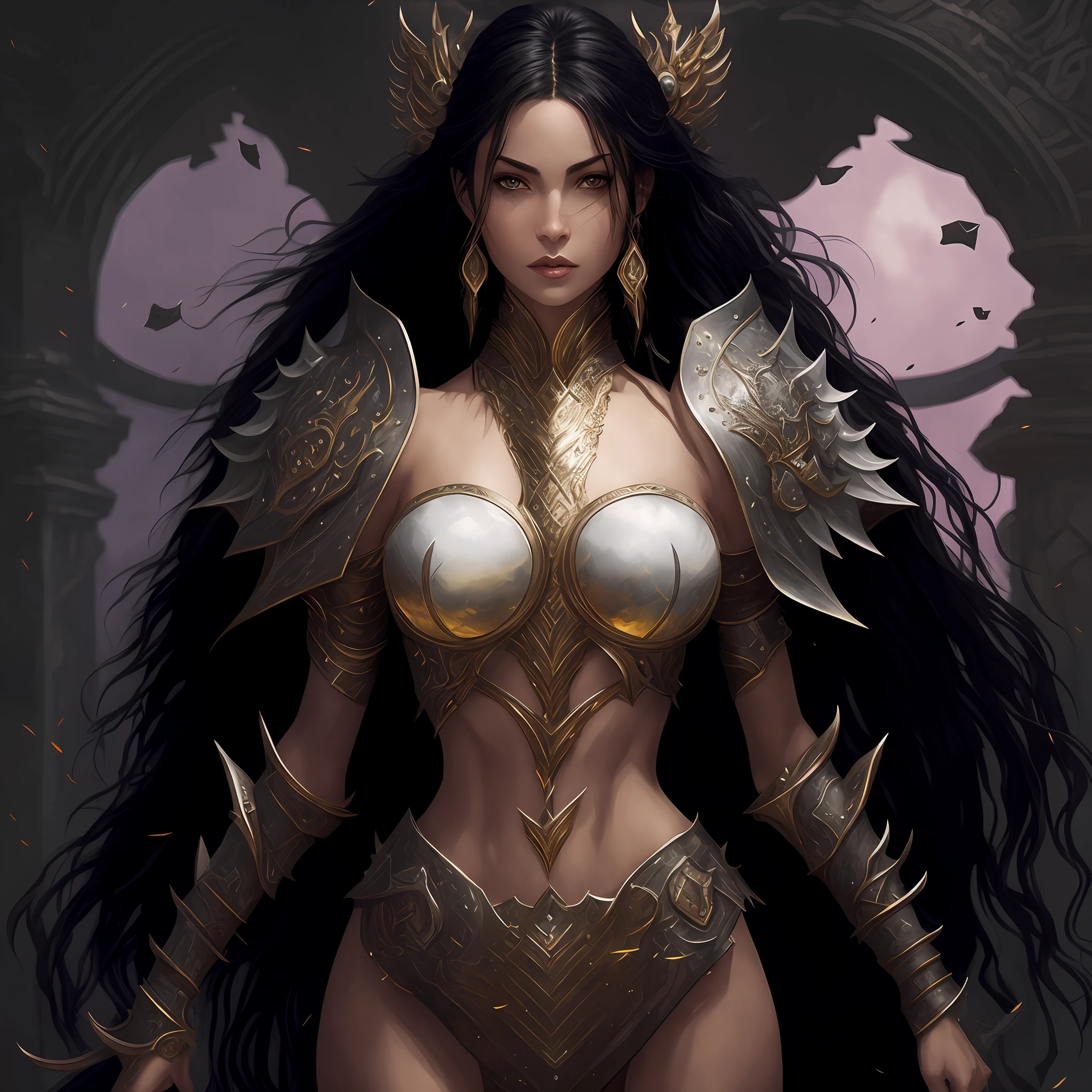 arafed woman with a sword and armor standing in front of a window, fantasy art behance, epic fantasy digital art style, epic fantasy art style, detailed digital 2d fantasy art, detailed fantasy art, dark fantasy style art, fantasy woman, epic fantasy style art, digital 2d fantasy art, 4k fantasy art, epic exquisite character art