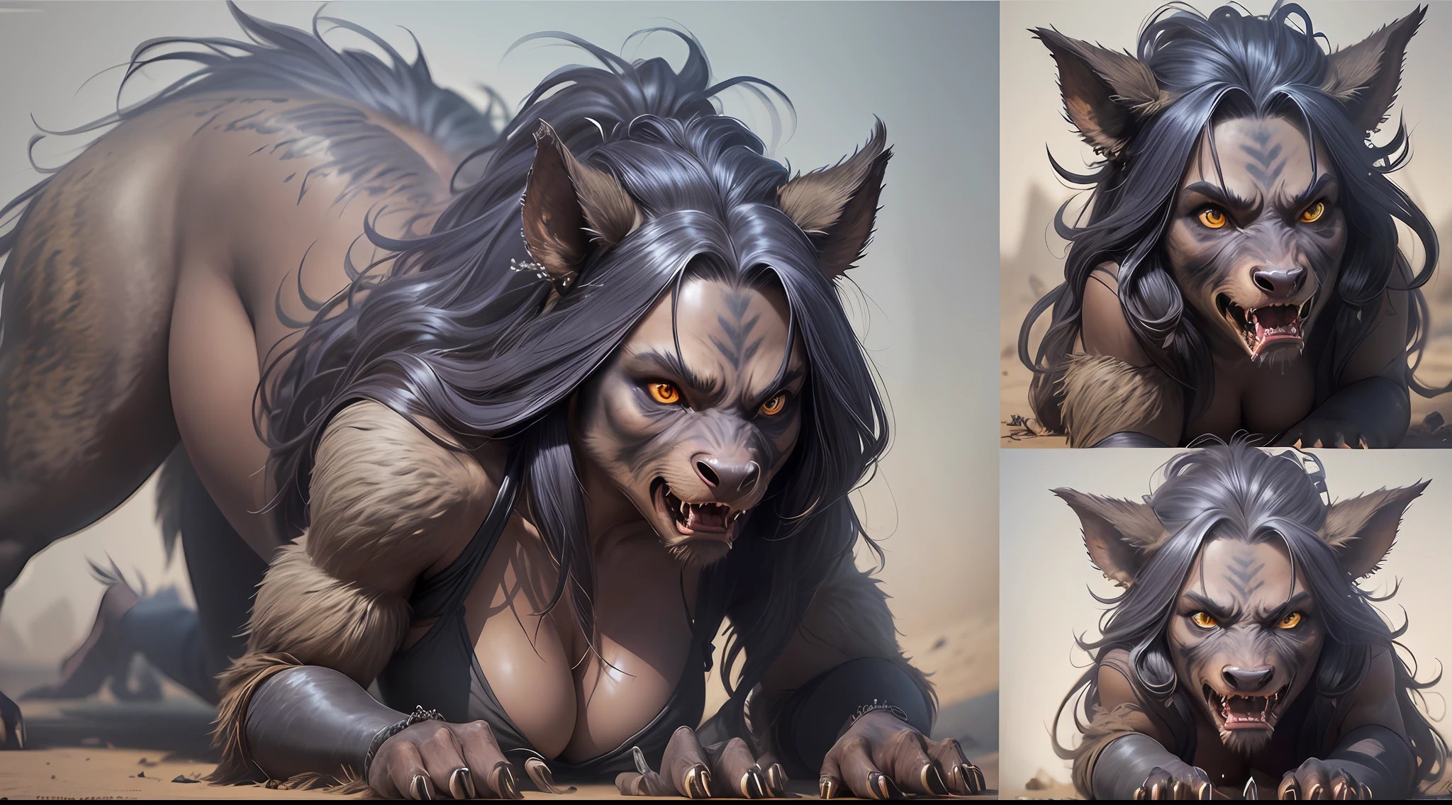 A stunning young woman on all fours, gradually transforming into a wereboar, with realistic details, great lighting, and emotional expression. --auto --s2