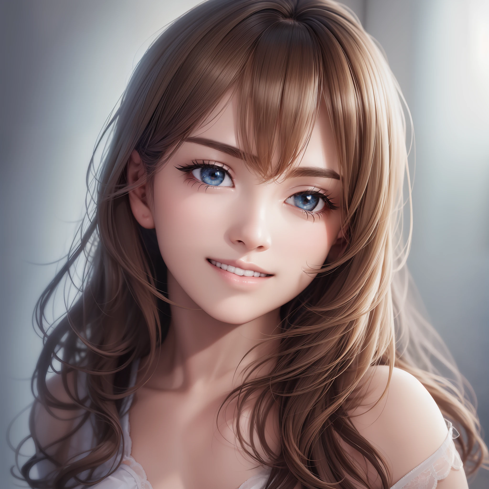 Purity, smile, bright smile, personality, underwear, charming gaze, charming expression. The background should be neutral and simple, pay close attention to details such as highlights and shadows on his face and hair to create a realistic and realistic image. Try different lighting techniques to enhance the mood and atmosphere of your portrait. Highly Detailed Skin, Skin Detail, Sharp Focus, Volumetric Fog, 8K UHD, SLR, High Quality, Film Grain, Fujifilm XT3, (Best Quality: 1.4), (Masterpiece: 1.4), (Detail: 1.3), (Best Quality: 1.4), (Masterpiece: 1.4), (Detail: 1.3), (Color Gradient Background: 1.5, Close Up: 1.5), (Realism: 1.4), (Best Quality: 1.0), (Super High Resolution: 1.0) --auto --s2