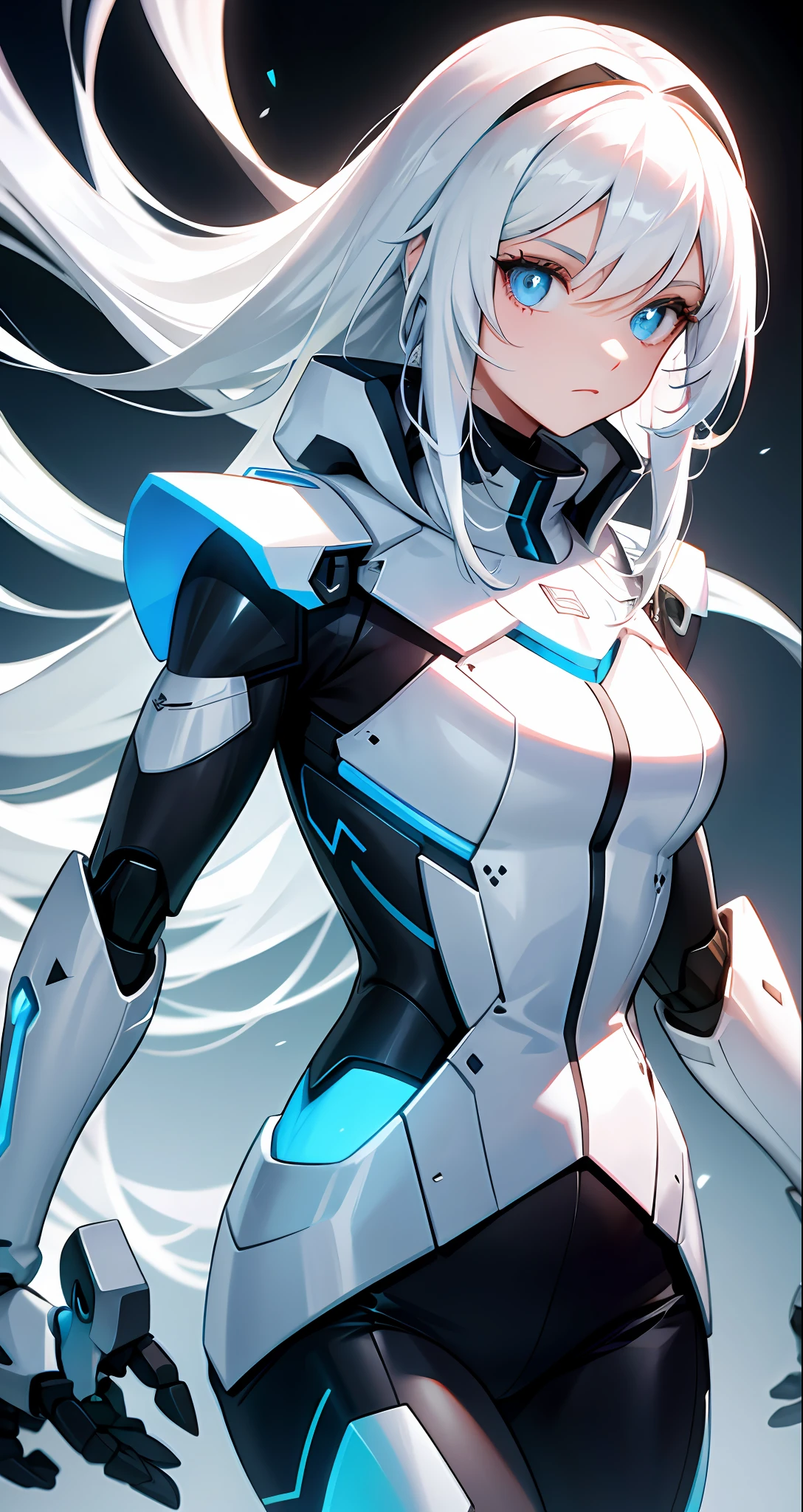 girl, long white hair, human robot