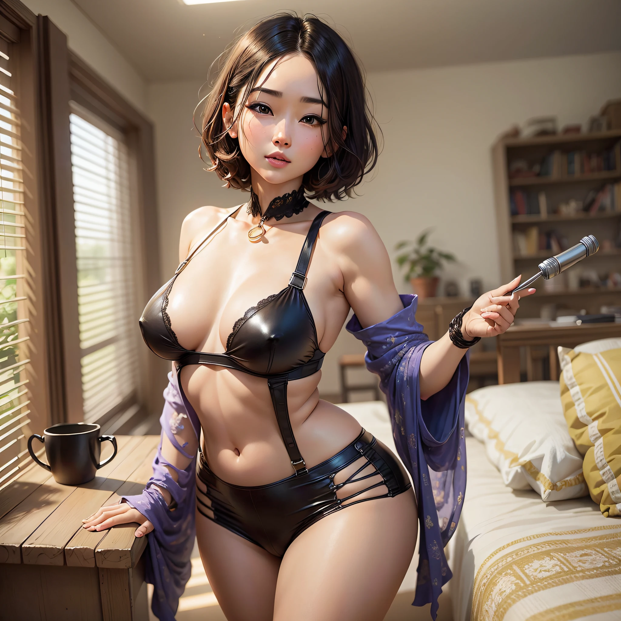 She has beautiful shoulder-length short hair, and her figure is excellent and has plump breasts --auto --s2