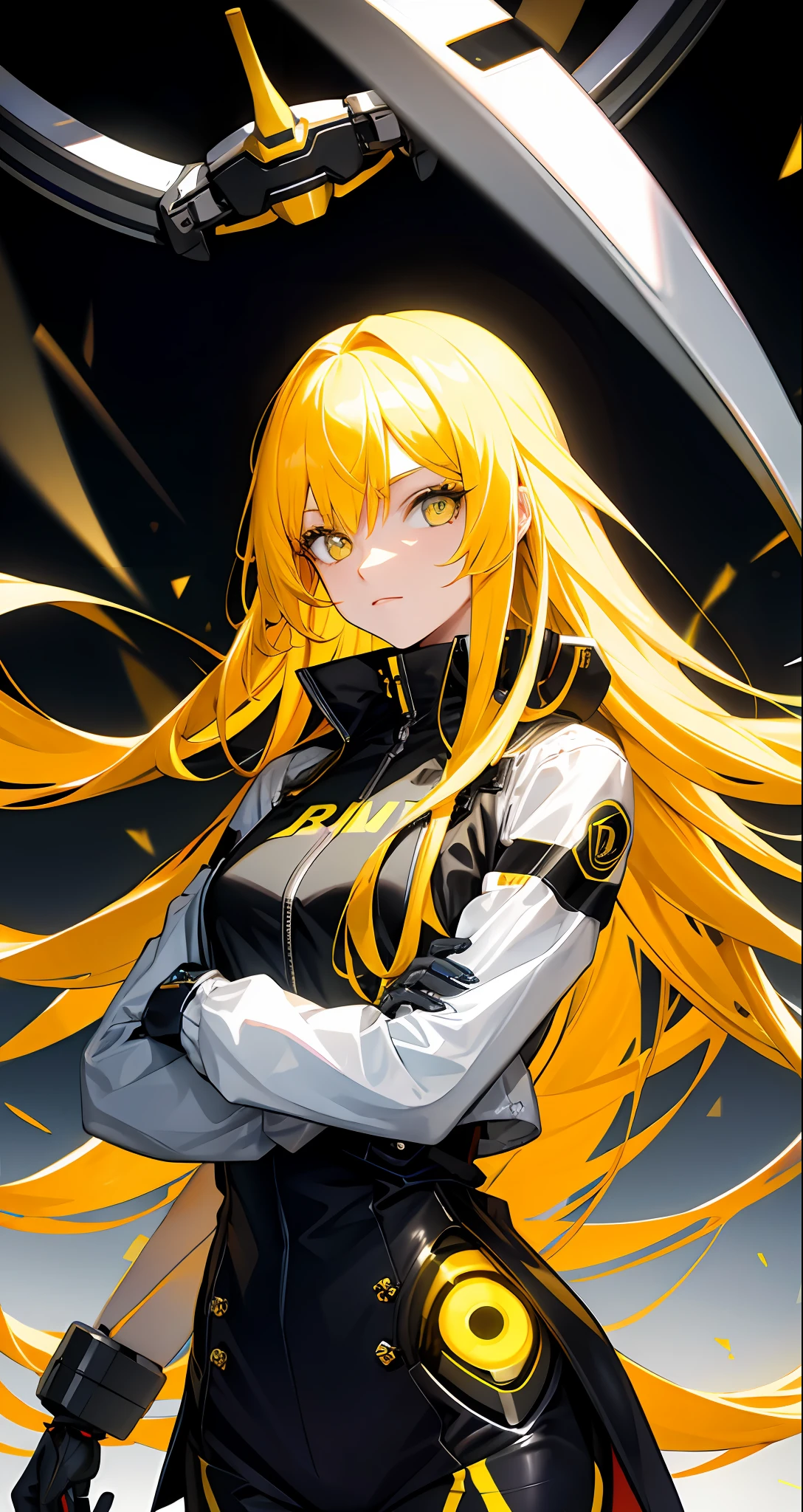 girl, long Yellow hair, human robot