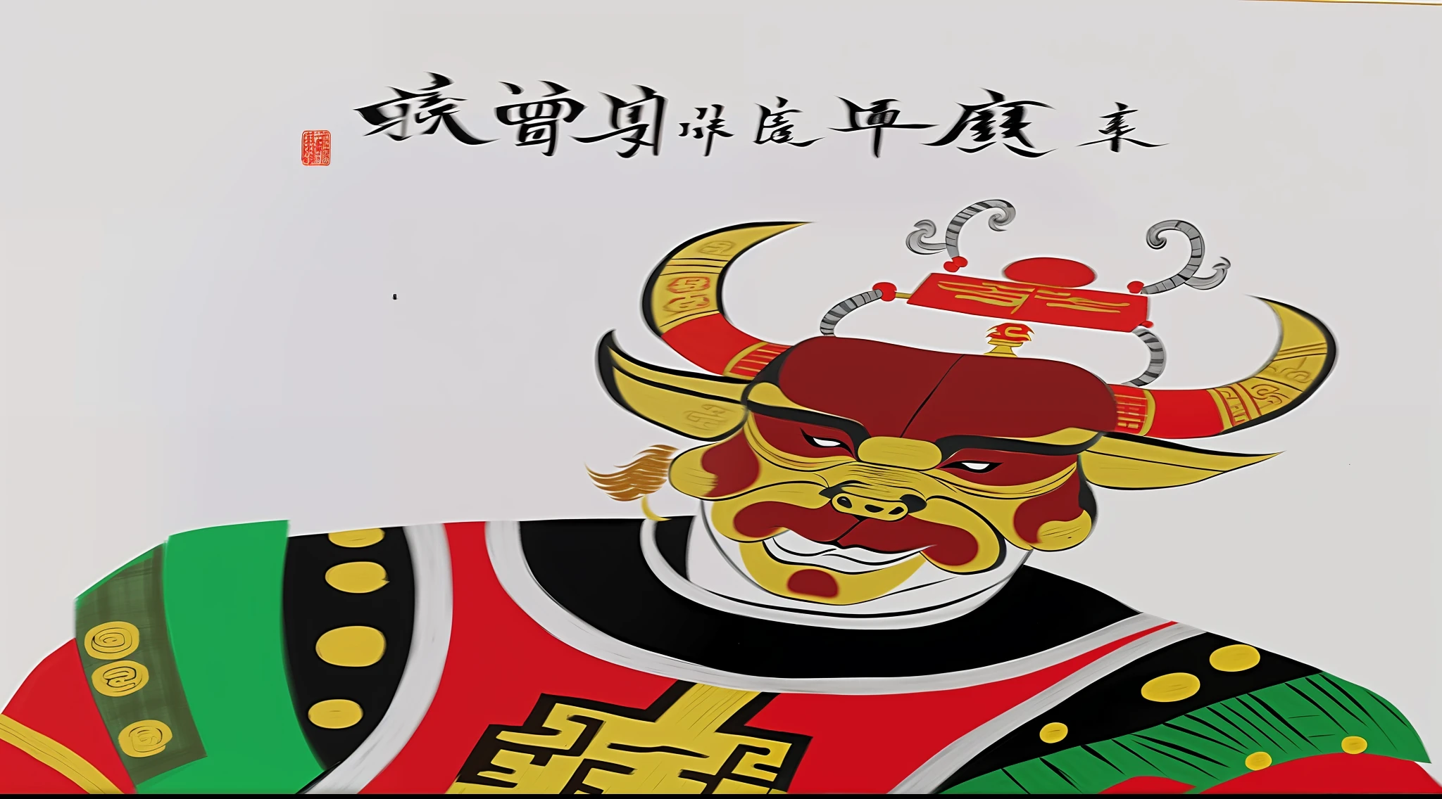 painting of a bull with a crown on its head, human dressed as a bull, inspired by Hu Zaobin, artwork in the style of z.w. gu, inspired by Miao Fu, inspired by Xie Huan, traditional art, traditional chinese, inspired by Luo Ping, asura from chinese myth, inspired by Wu Bin, inspired by Wu Daozi