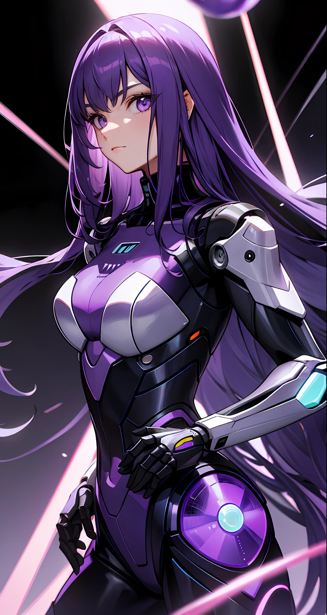 girl, long Purple hair, human robot