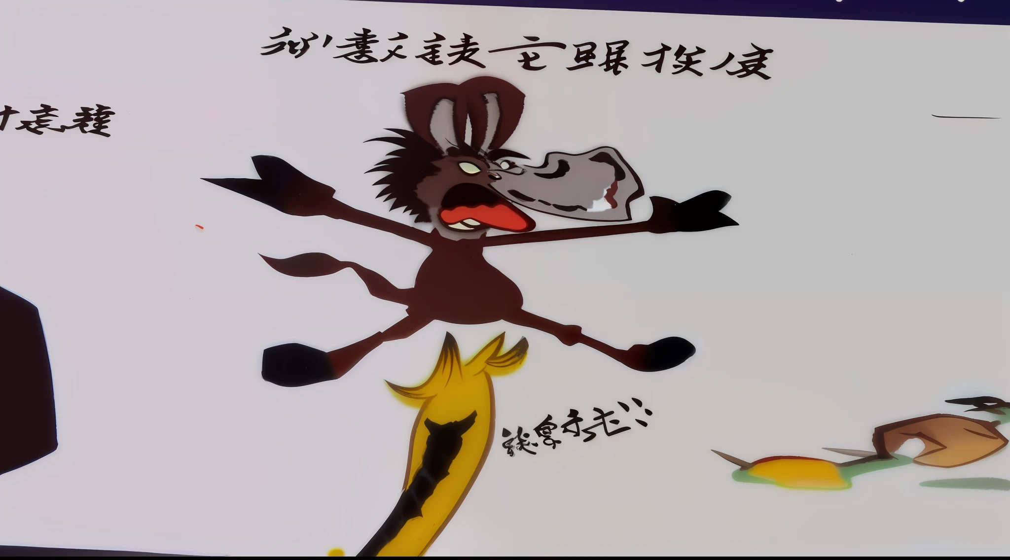 cartoon drawing of a donkey and a dog with chinese characters, film still from an cartoon, a cave painting, a cartoon, 千 葉 雄 大, inspired by Luo Ping, sticky tar. concept art, evil bugs bunny, goofy cartoon, 王琛, cartoon drawing, artist unknown, funny cartoonish