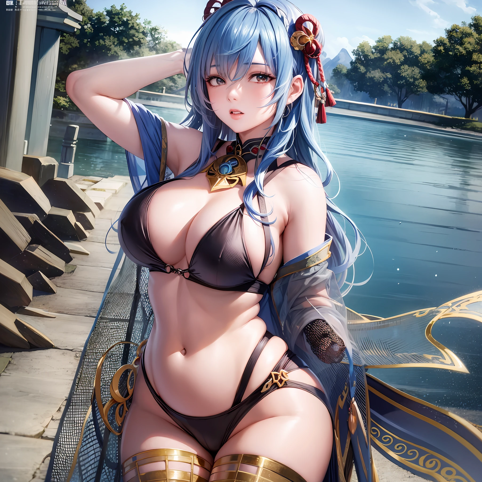 Masterpiece, best quality, 1girl, ganyu \(genshin impact), mature female, blue hair, kbxll, big breasts, plump, perfect body,