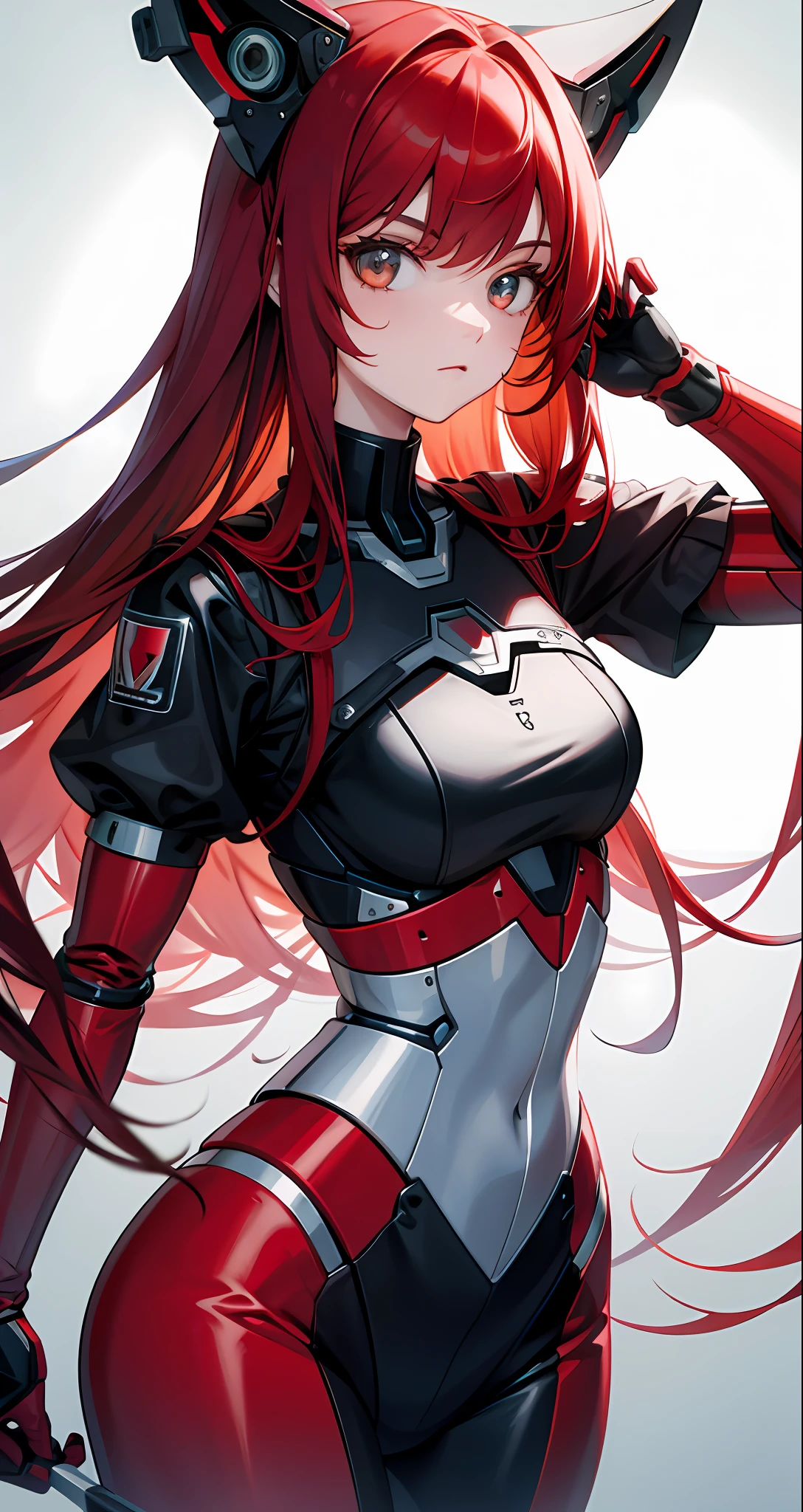 girl, long red hair, human robot