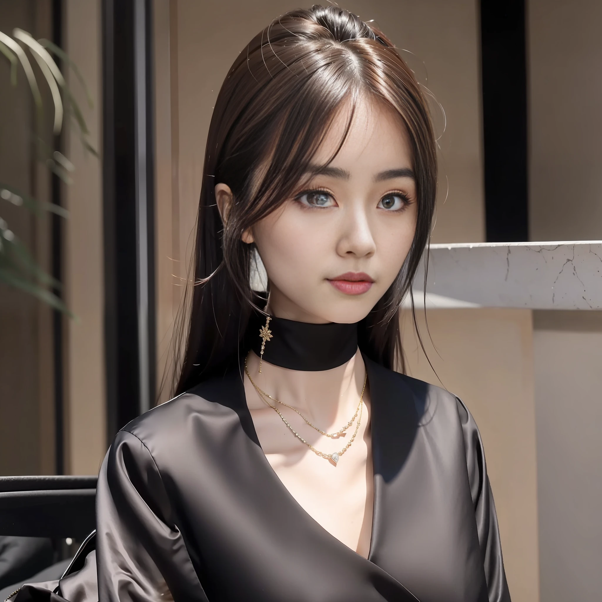 (Best Quality, 8k, 32k, Masterpiece, UHD: 1.2), Photo of a Beautiful Chinese Woman, A Woman: 1.5, (Detailed Face: 1.1), Simple Black Suit, Looking at the Viewer, Full Body Photo: 1.3, Necklace, Dress Shirt, Smile, Lower Body Long Skirt, Slim Figure, Long Legs, High Heels: 1.4, Tall: 1.6