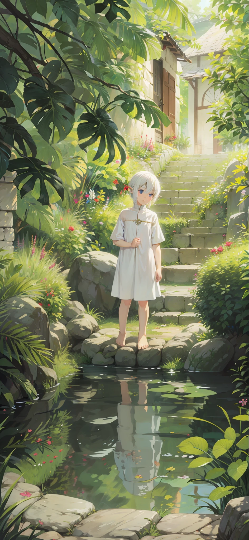 White-haired barefoot elf Shota