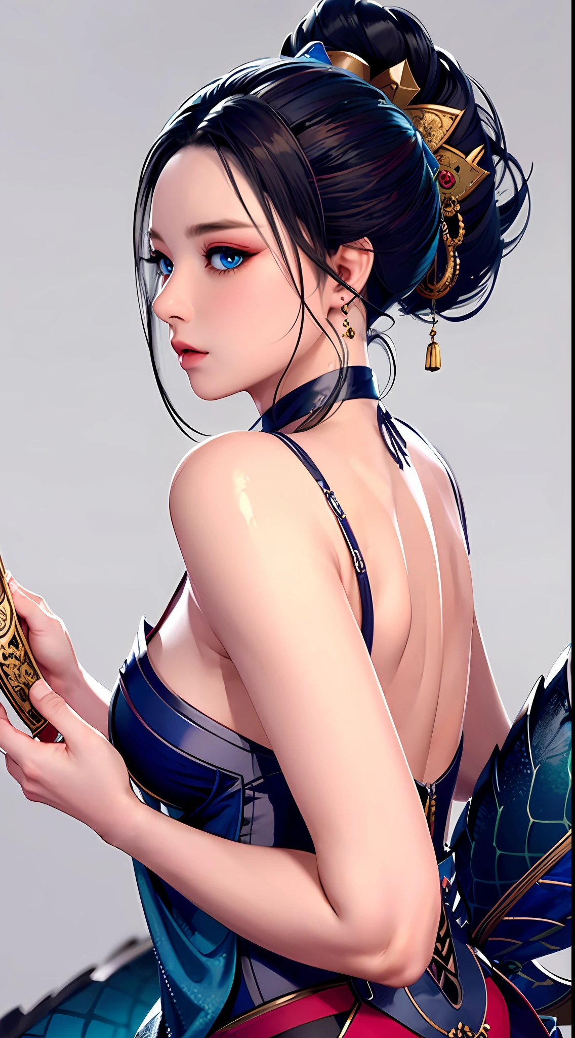 wuxia,holding weapon,dragon,((masterpiece)), ((an extremely detailed and delicate)), (8k cg wallpaper), {stunning art}, {{illustration }}, (ink splashing), color splashing, (amazing), (1girl), close to viewer, beautiful detailed face, beautiful detailed blue eyes, dynamic angle, two deer horns on head, flowing detailed white hair, chinese style detailed hanfu, a slim ((streamlined dragon tail with blue scales attached to back lower waist)),((tail ornament)), ancient chinese palaces background,taoist