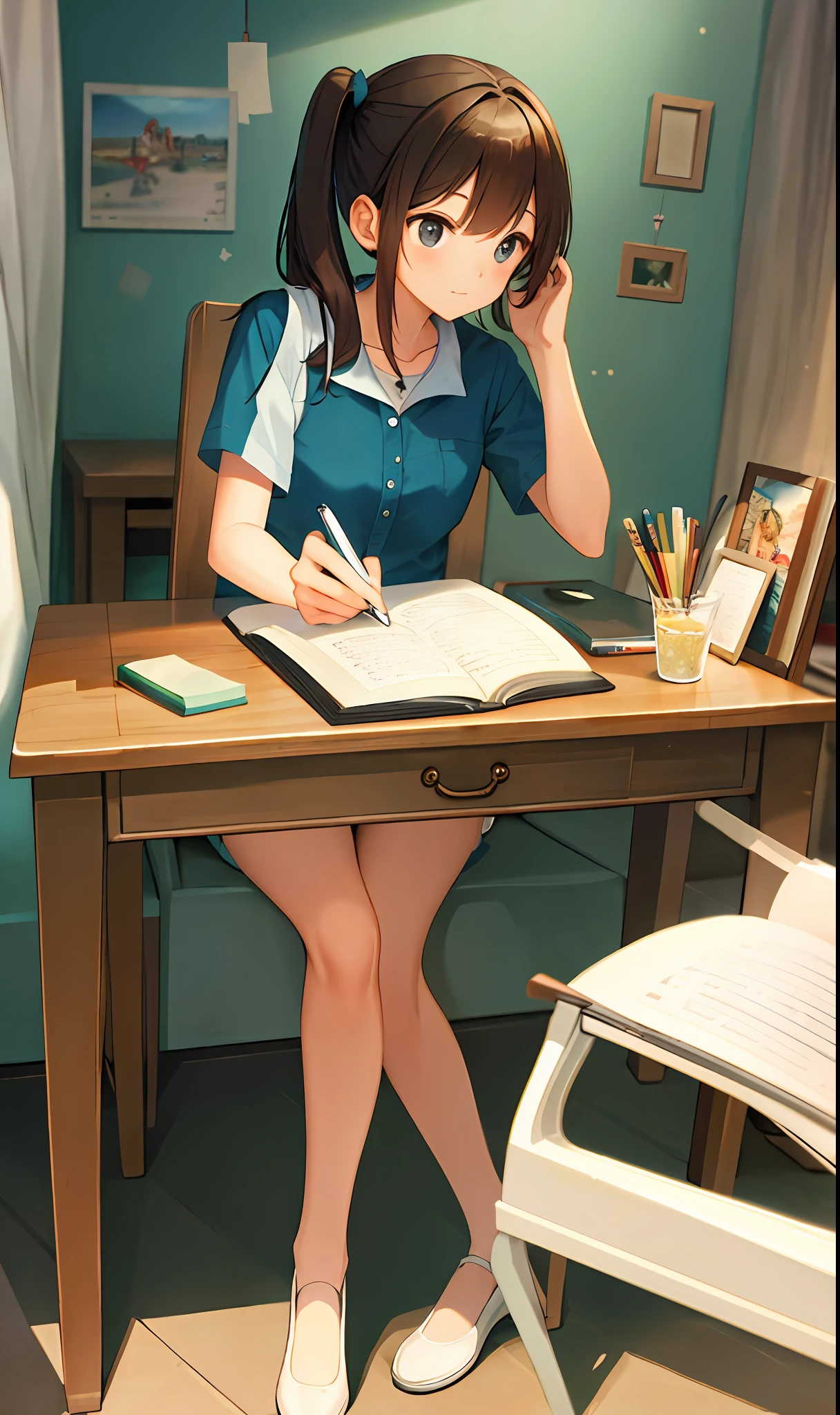 ((masterpiece, highest quality)), (1 person), girl, girl, novelist, writing, desk, summer