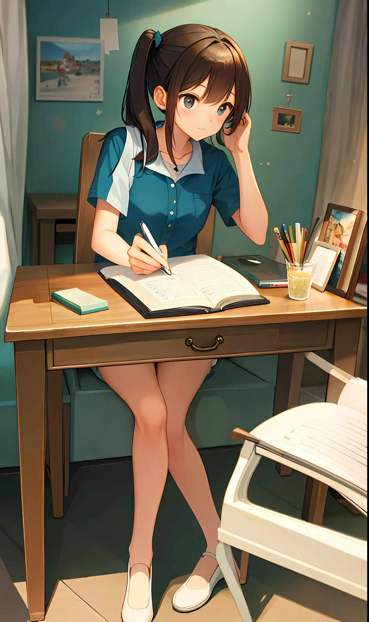 ((masterpiece, highest quality)), (1 person), girl, girl, novelist, writing, desk, summer