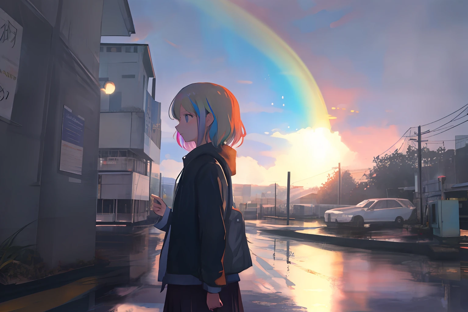 Rainy days, rainbow, beautiful girls, wallpaper, super clear