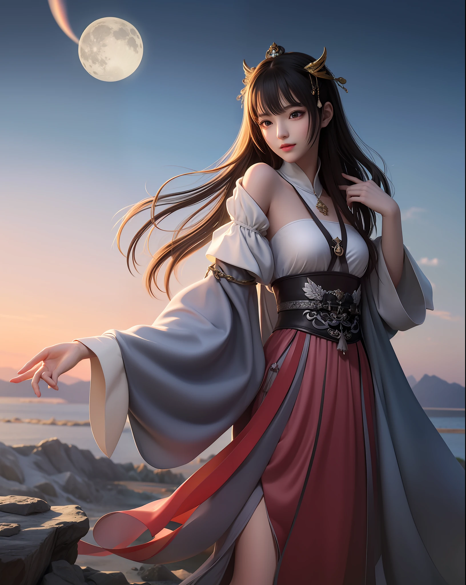 (8k, RAW photo:1.2), best quality, ultra high res,dramatic angle,(fluttered detailed color splashs), (illustration),(((1 girl))),(long hair),(rain:0.9), (头饰:1.4),少女身边有一座古宫,汉服,(重点),彩色水墨画,(泼彩),泼彩,(((colorful))),(素描:0.8) , Masterpiece, best quality, beautiful painted, highly detailed,(denoising:0.6),[splash ink],((ink refraction)), (beautiful detailed sky),moon,highly,detaild,(masterpiece, best quality, extremely detailed） CG unity 8k壁纸，杰作，最好的质量，超详细），（石蒜），