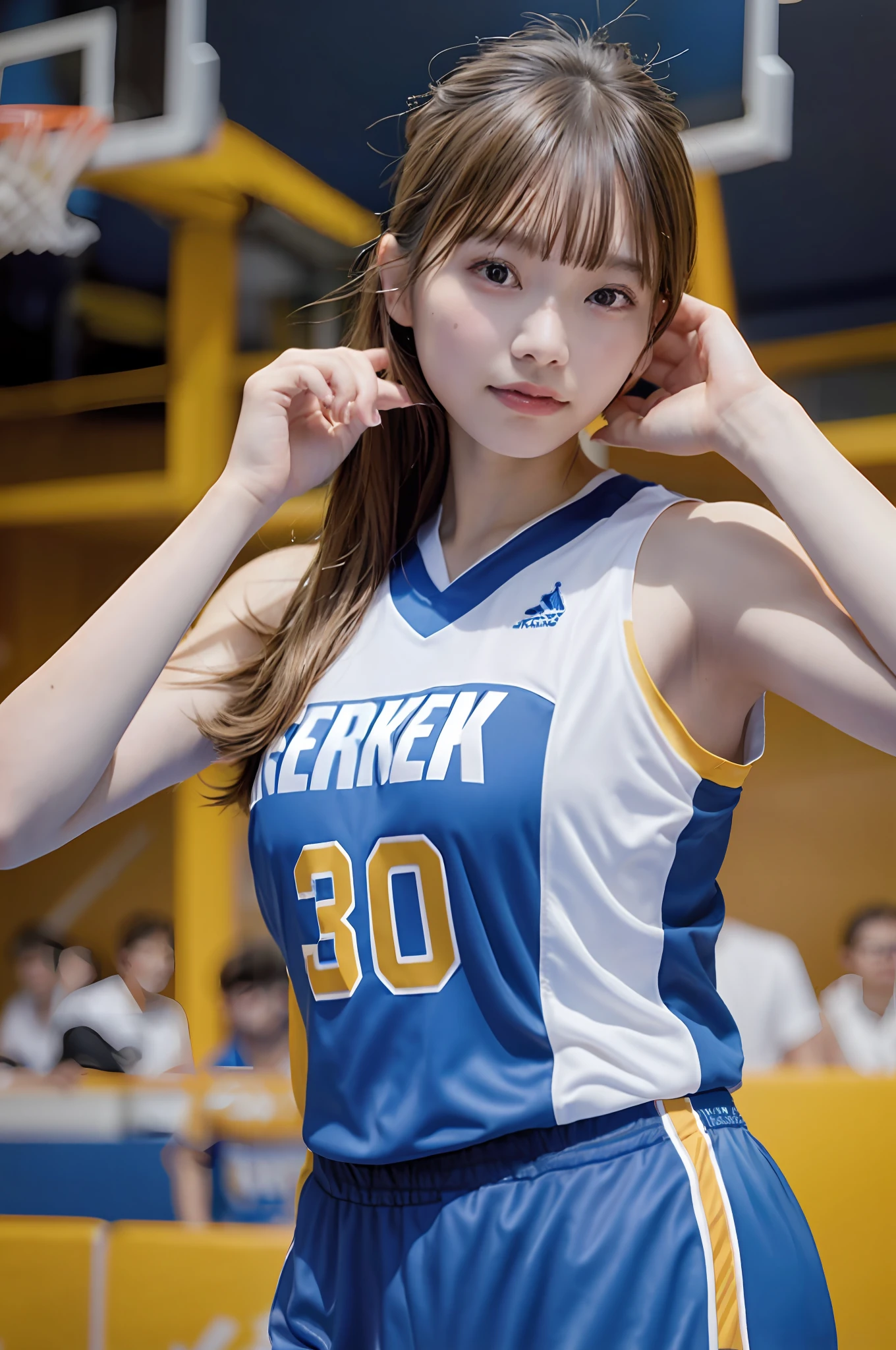 À la Fed woman in basketball jersey, shot with Nikon Z9, shot with Canon EOS R 6, Jaeyeon Nam, shot with Canon EOS R 5, shot with Canon EOS R5, shot with Sony A 7 III, wearing volleyball jersey, wearing NBA jersey, wearing 8K alto germ bokeh