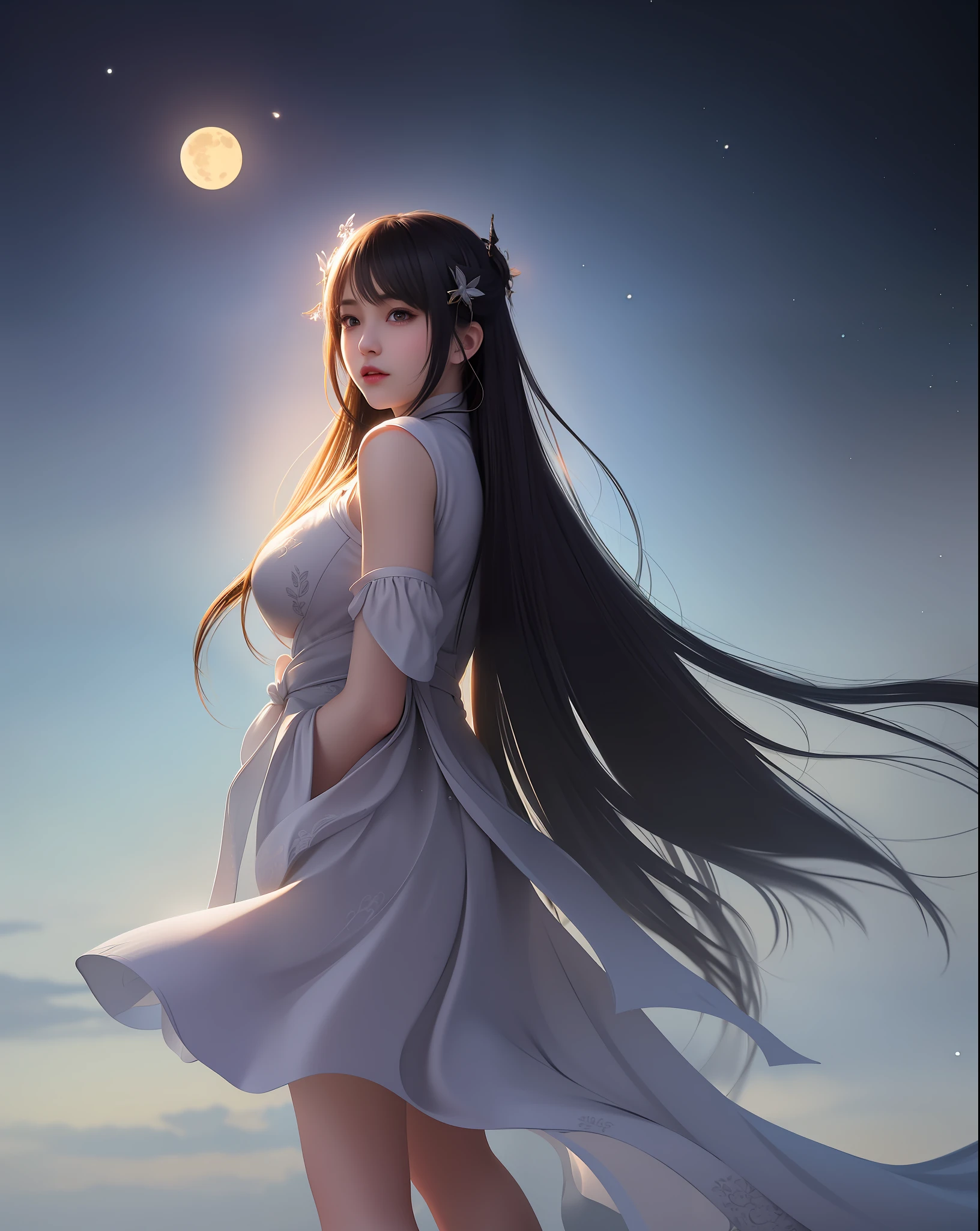 (8k, RAW photo:1.2), best quality, ultra high res,dramatic angle,(fluttered detailed color splashs), (illustration),(((1 girl))),(long hair),(rain:0.9), (头饰:1.4),少女身边有一座古宫,汉服,(重点),彩色水墨画,(泼彩),泼彩,(((colorful))),(素描:0.8) , Masterpiece, best quality, beautiful painted, highly detailed,(denoising:0.6),[splash ink],((ink refraction)), (beautiful detailed sky),moon,highly,detaild,(masterpiece, best quality, extremely detailed） CG unity 8k壁纸，杰作，最好的质量，超详细），（石蒜），