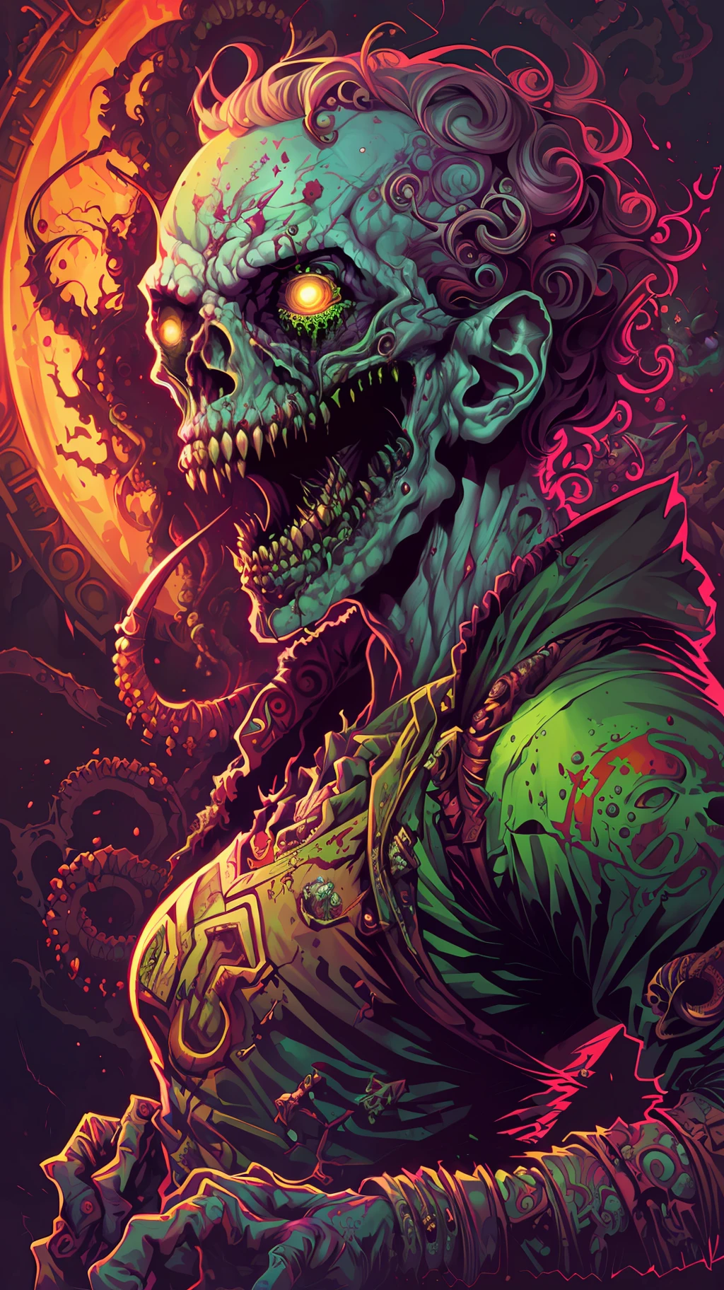 Amazing zombie, (bad dream vision perfect art, 64k ultra hd:1.1), (art by apterus, art by dan mumford, art by lovecraft:1.2)