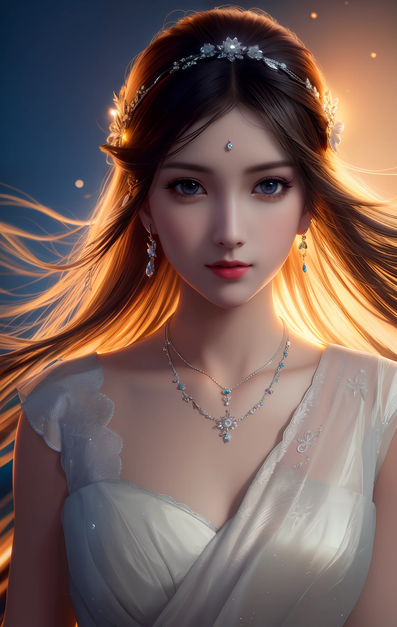 Best Quality, Masterpiece, High Resolution, 1 Girl, Porcelain Dress, Hair Accessories, Necklace, Jewelry, Beautiful Face, Physical, Tyndall Effect, Realistic, Dark Studio, Rim Lighting, Duotone Lighting, (High Detail skin: 1.2), 8k uhd, DSLR, soft light, high quality, volumetric light, sneak shot, photo, high resolution, 4k, 8k, bokeh