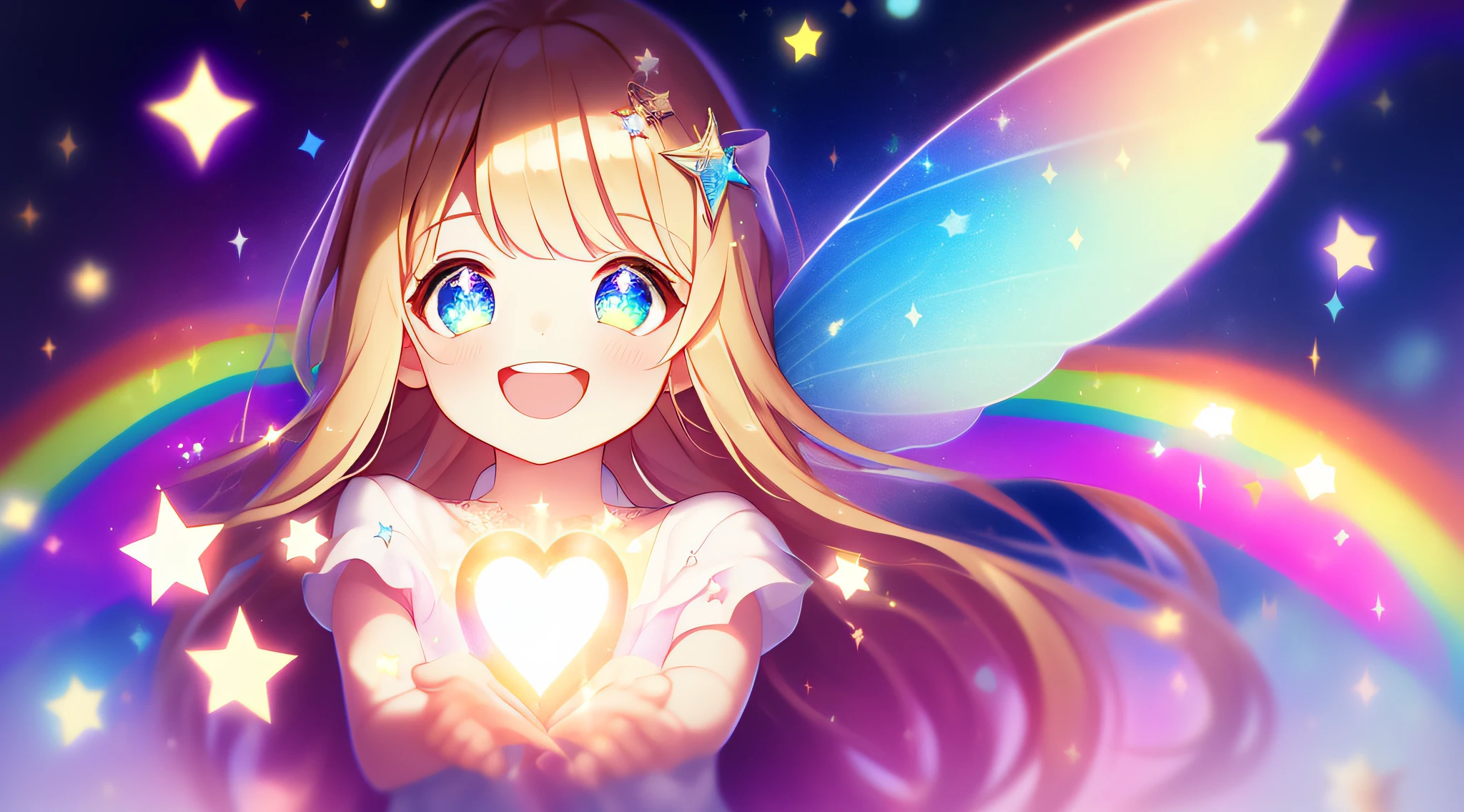 Favorite child, eye, love, eyes with twinkling stars, sparkling heart, fairy, beautiful smile, magic, mysterious worldview, spiritual, rainbow, tenderness, sparkling light, sparkle, fantasy