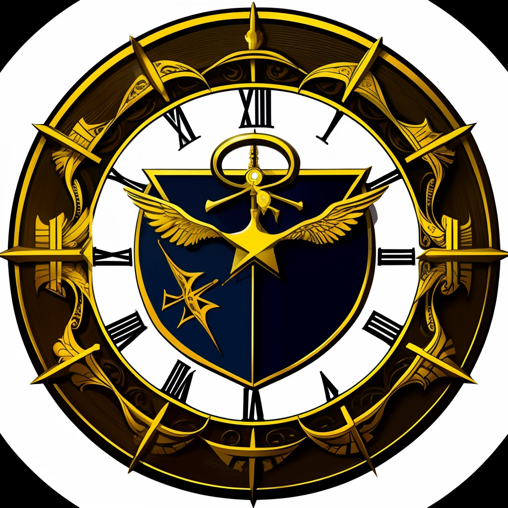 Coat of arms, chronos, cross, sickle, clock, quid est veritas,