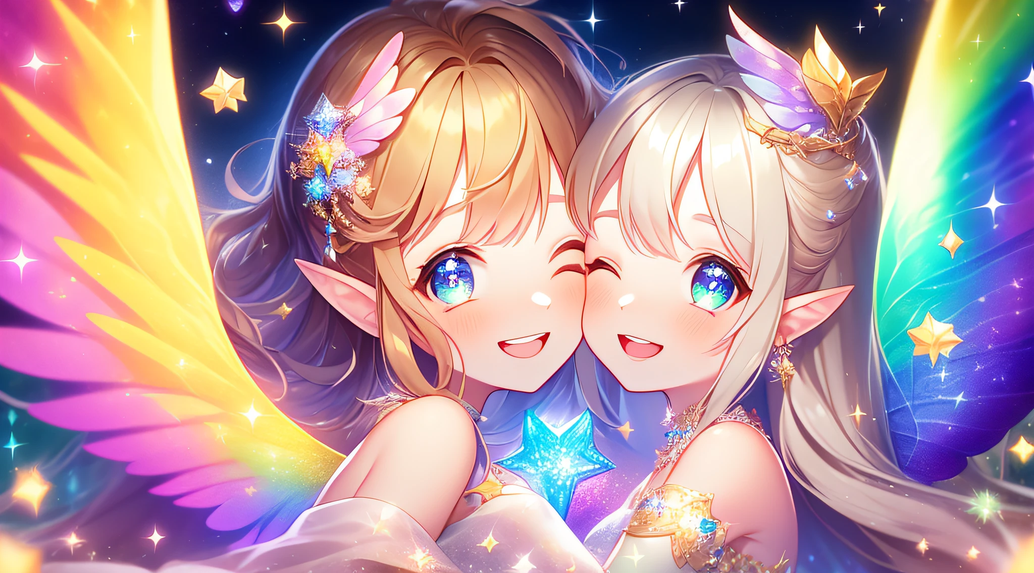 Favorite child, eye, love, eyes with twinkling stars, sparkling eyes, sparkling hearts, symmetrical fairy wings, beautiful smile, magic, mysterious worldview, spirituality, rainbow, tenderness, sparkling light, sparkle, fantasy