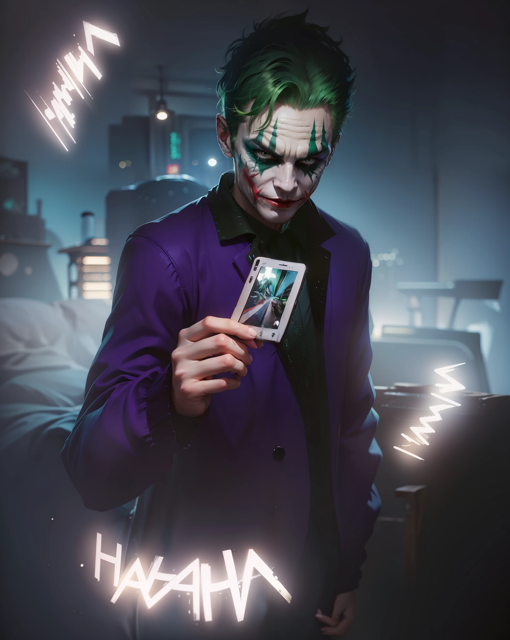 Green hair, joker face paint