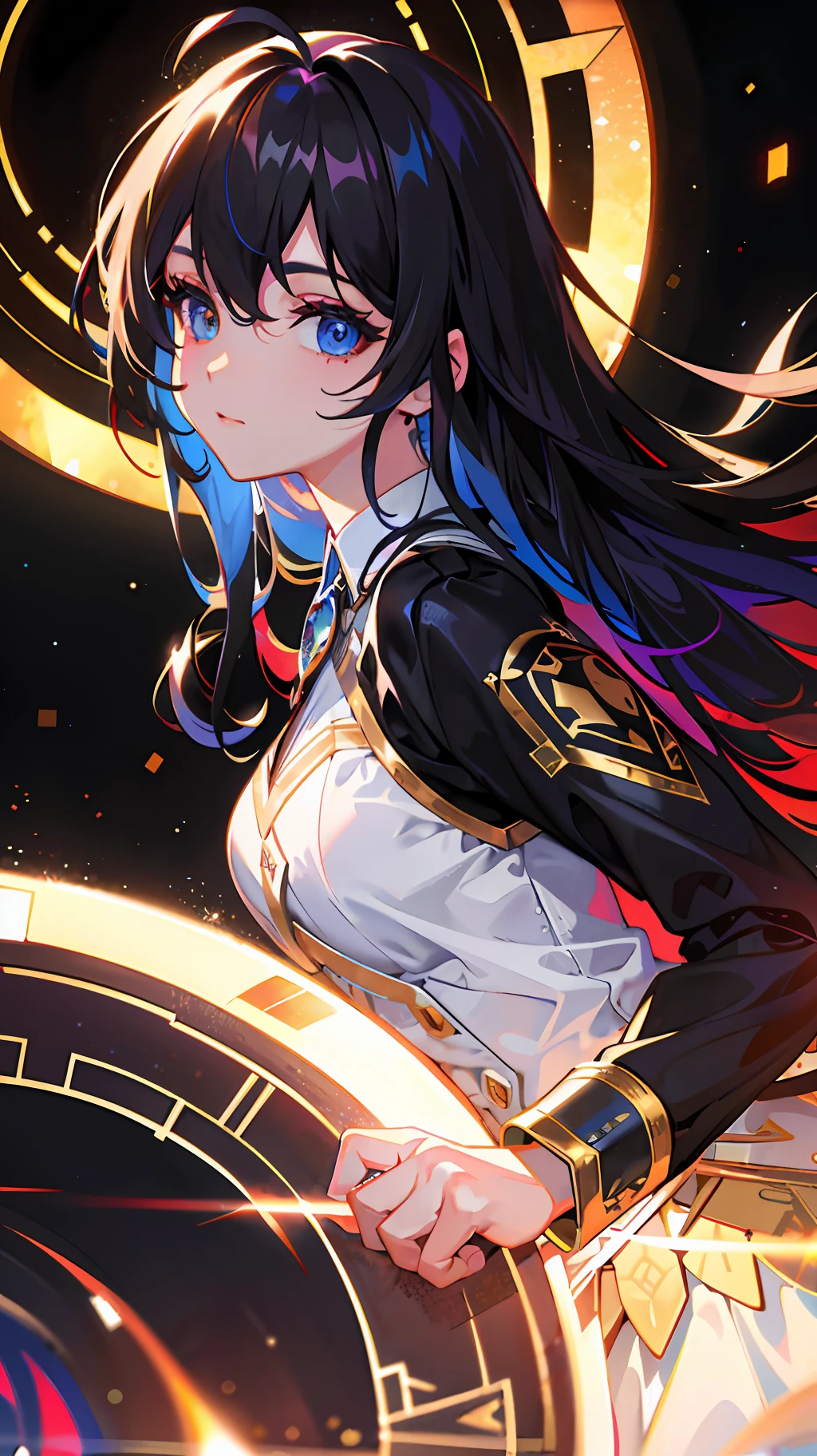 {{masterpiece}}, best quality, very detailed CG unity 8k wallpaper, movie lights, lens flares, beautiful details for eyes, black, side vision, multi-colored hair, colorful light, grain, color: 1.5), (colored hair: 1.5), girls