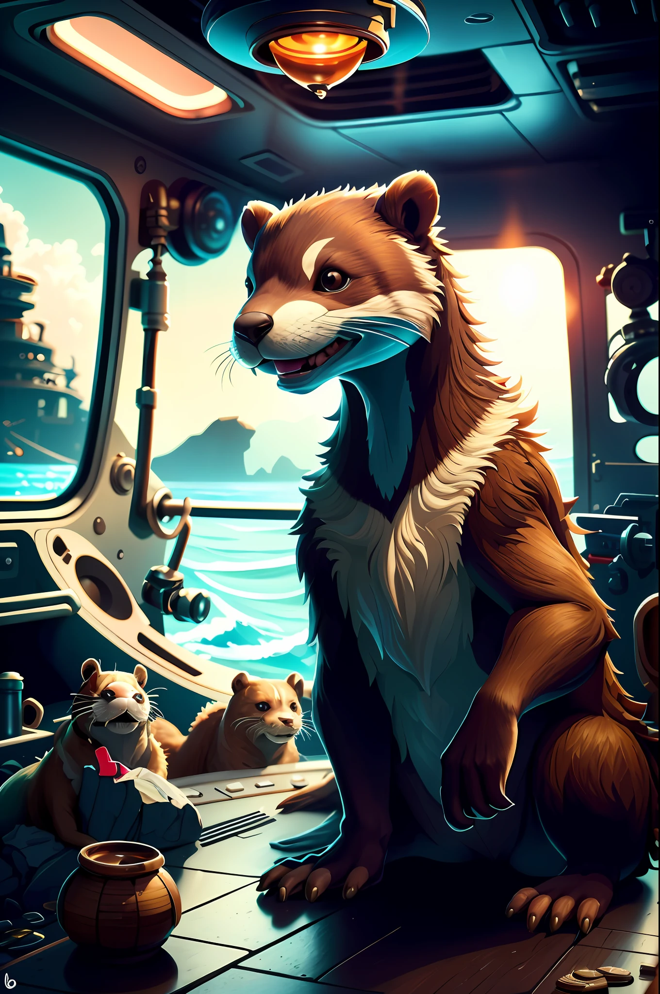 cocostyle absurdres, highres, ultra detailed, masterpiece, best quality, , Octane render, Gopro footage, cinematic shot of a Intense [Otter| Australian Shepherd], inside a Oil rig, shallow depth of field, Sketched, Disgusting, volumetric lighting, F/2.8, Kintsugi, (art by Nobuyoshi Araki:0.9)