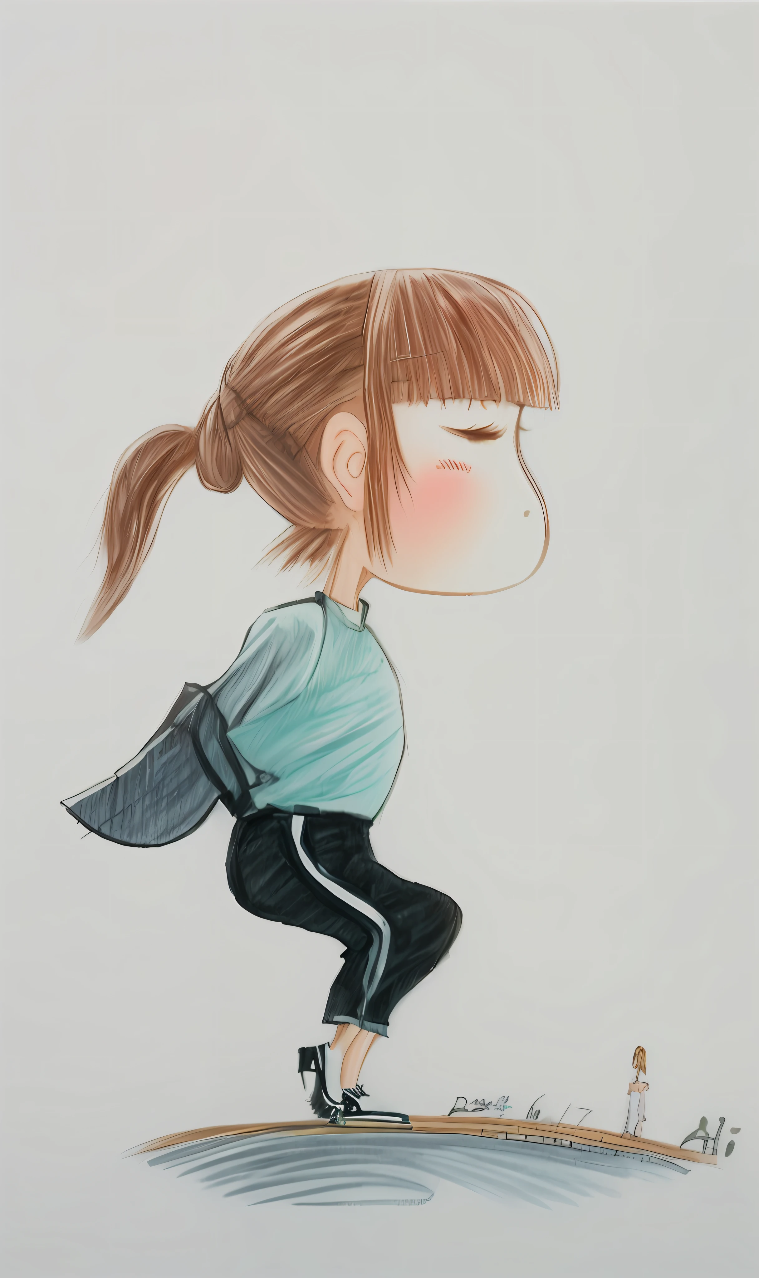 drawing of a girl on a skateboard with a ponytail, charicature, inspired by Nara Yoshitomo, character is in her natural pose, inspired by Inoue Naohisa, inspired by Osamu Tezuka, inspired by Shi Rui, cartoonish and simplistic, cartoonish cute, inspired by Glen Keane