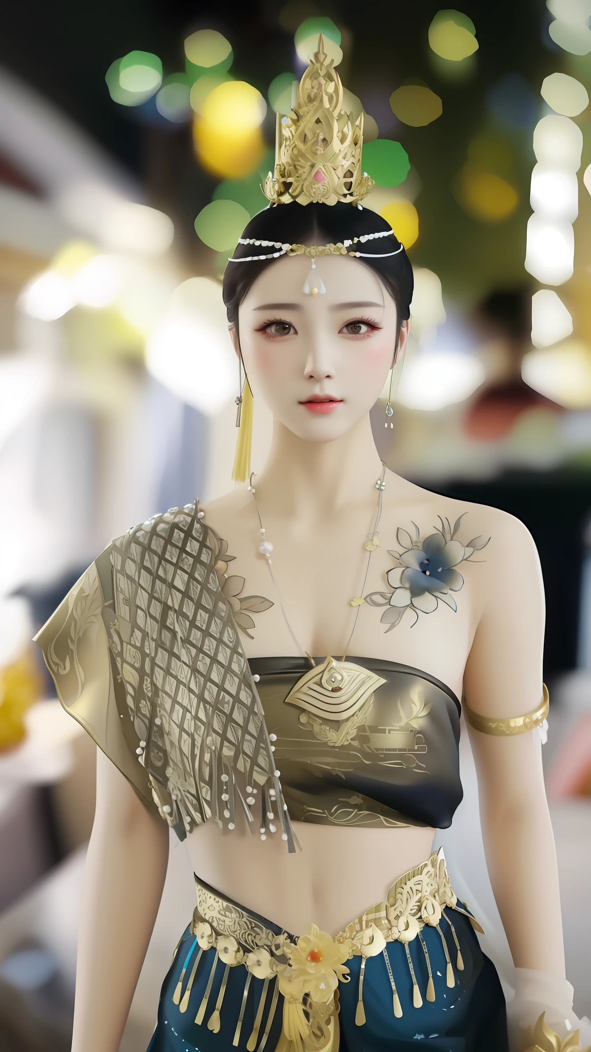 arafed woman in a costume with a crown and a necklace, traditional beauty, beautiful render of tang dynasty, inspired by Lan Ying, anime thai girl, a beautiful fantasy empress, chinese girl, inspired by Jin Nong, beautiful goddess, cinematic goddess close shot, chinese woman, ancient chinese princess, gorgeous chinese model, beautiful south korean woman
