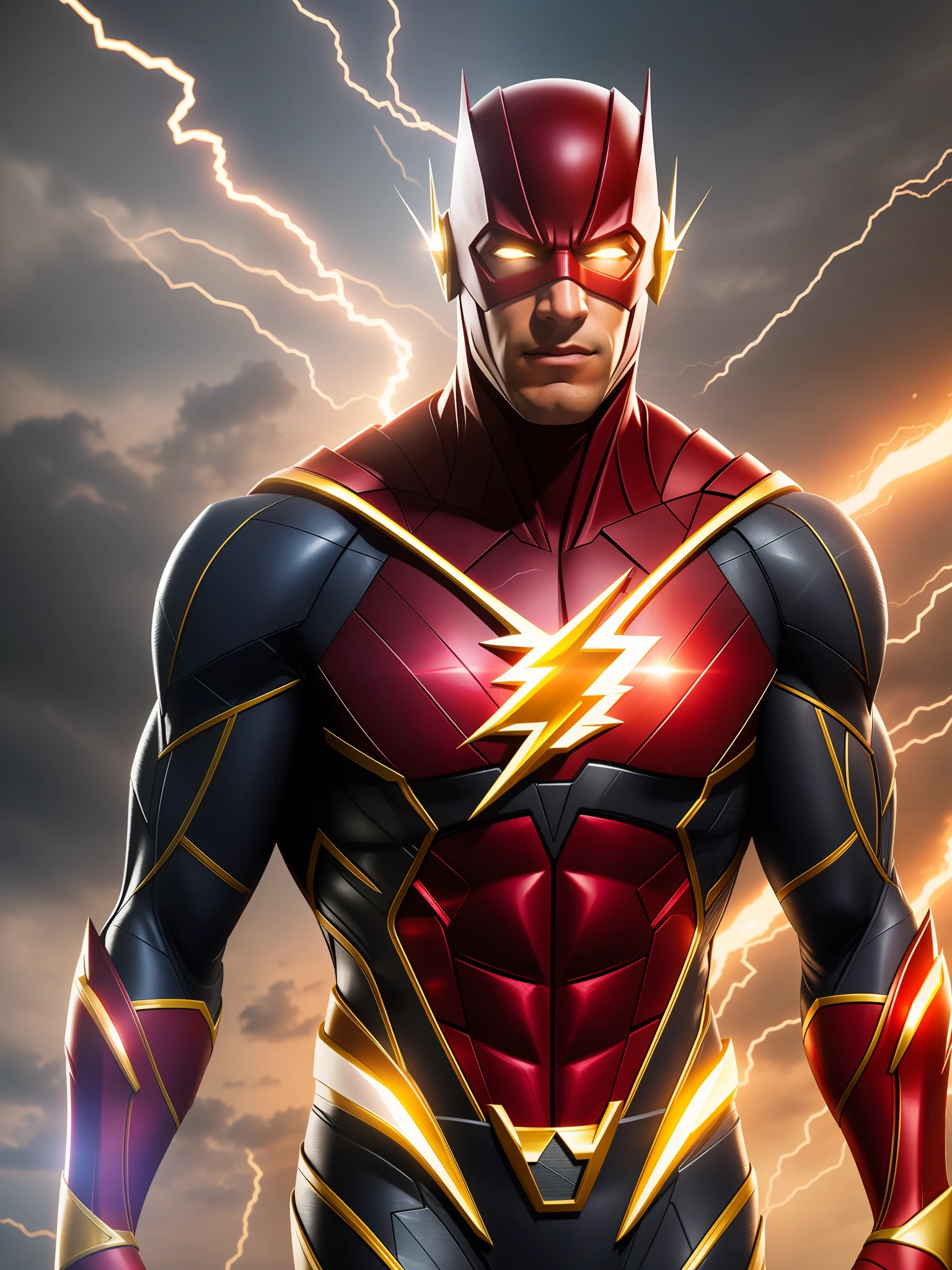 Create ultra realistic justice league flash character, perfect lighting high resolution 8k realism --auto --s2