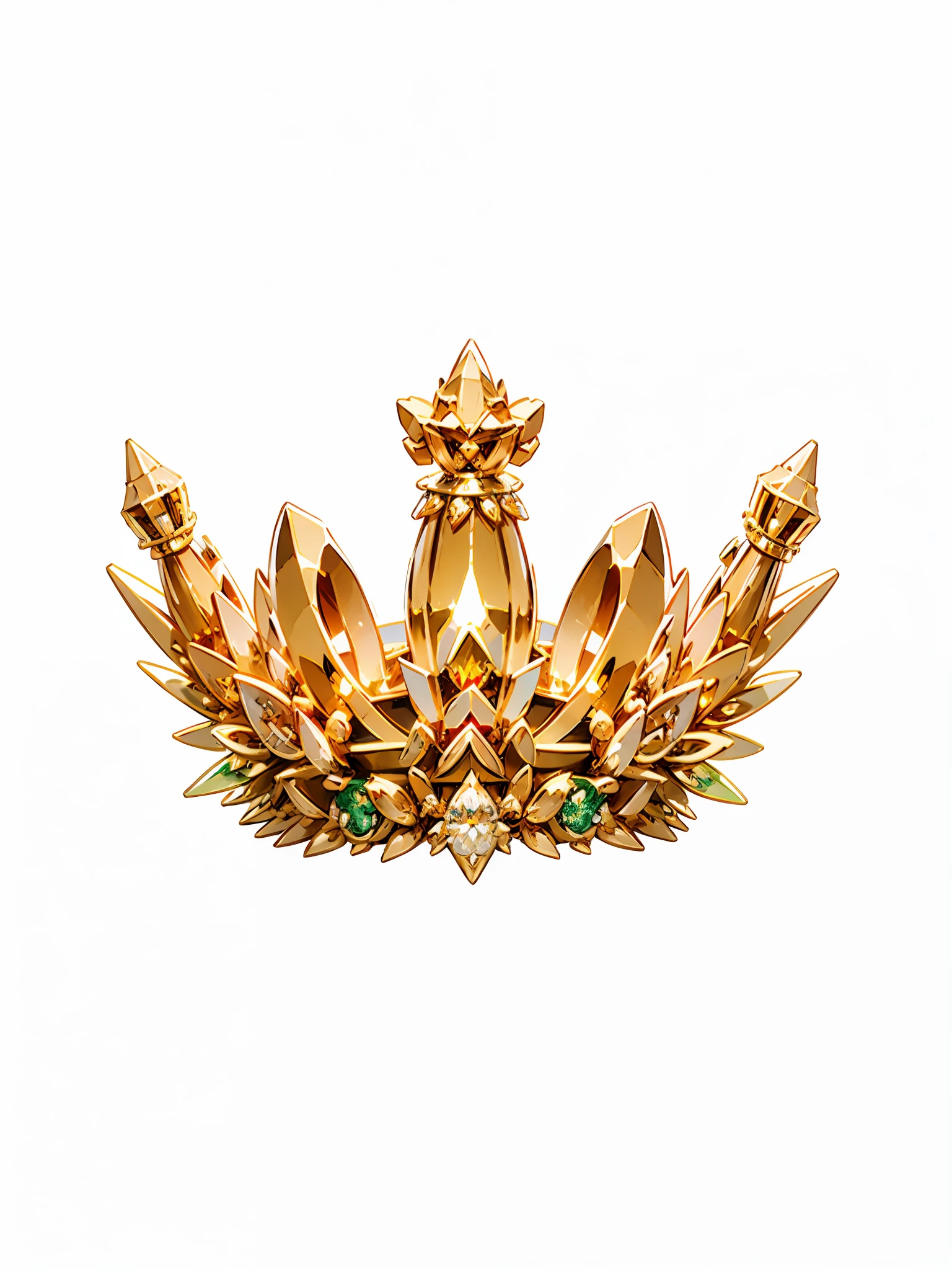 8k, (crown close-up), (((ring))), with a gothic crown on white background, set with diamonds, gothic metal decoration, (((golden line))), ((elf crown)))), (game crown)))), ((gold diamond ring)), ((left and right symmetrical crown)), ((sharp crown))), (baroque))), gorgeous, colorful, clean metal decoration, ultra-realistic fantasy crown, white laser crown, gold wing crown, floating crown, (ray tracing), (clean background)), crown, crown, giant gold crown, gemstone tiara, metal crown --auto --s2