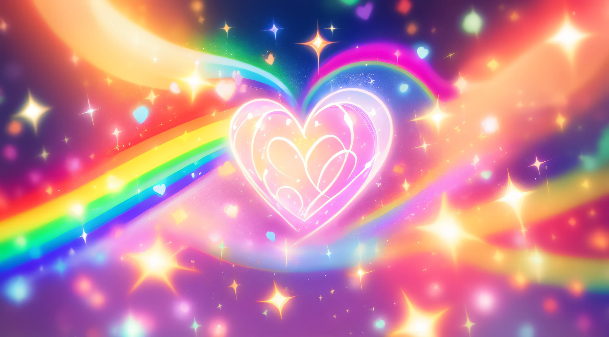 big twinkling heart, love, light, compassion, rainbow, tenderness, glitter light, twinkle, fantasy